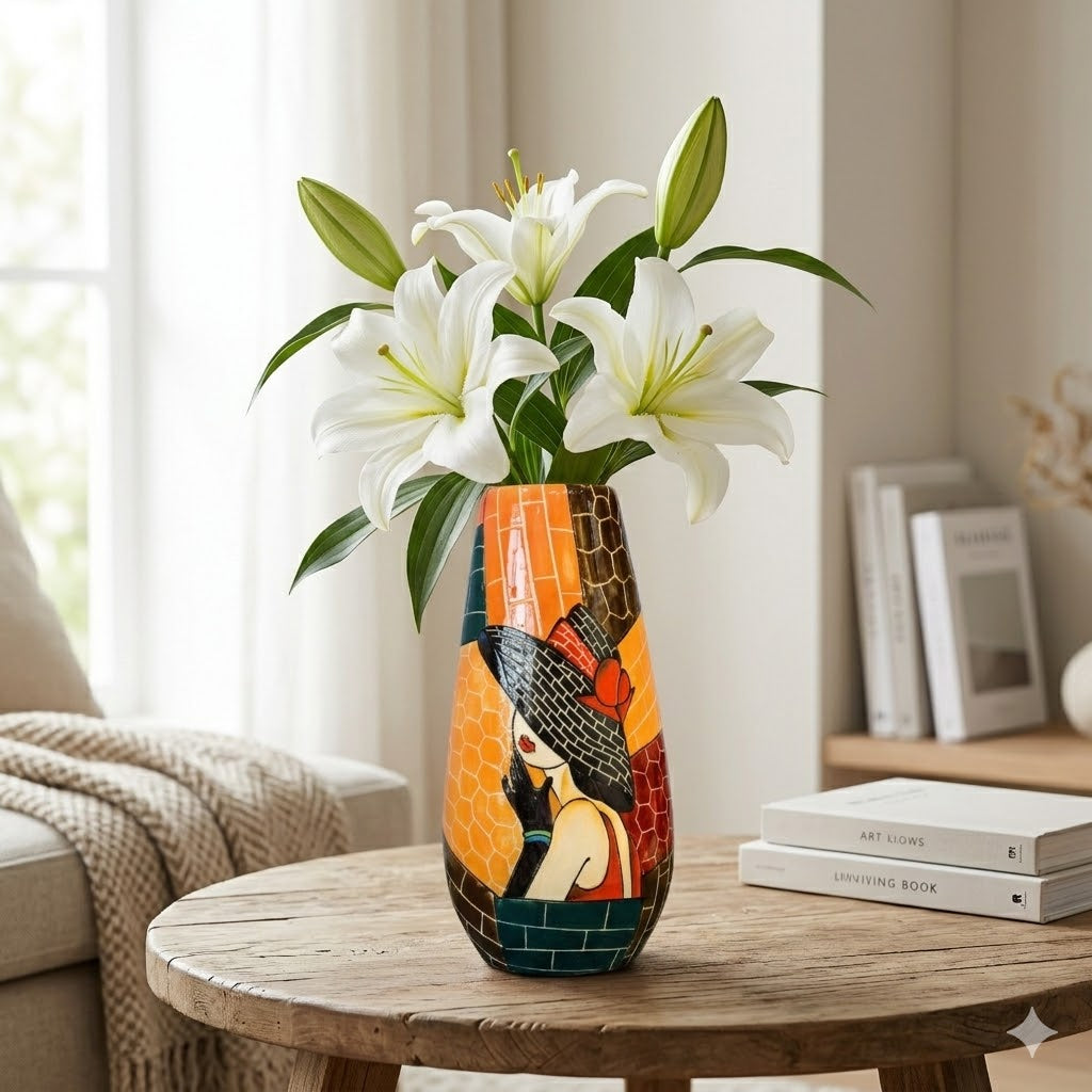 Handmade Mosaic Ceramic Vase – Lady Design  – 36.5 cm (14.4 in) – Home Décor – Heritage T&T Mosaic Collection – Bat Trang Vietnam