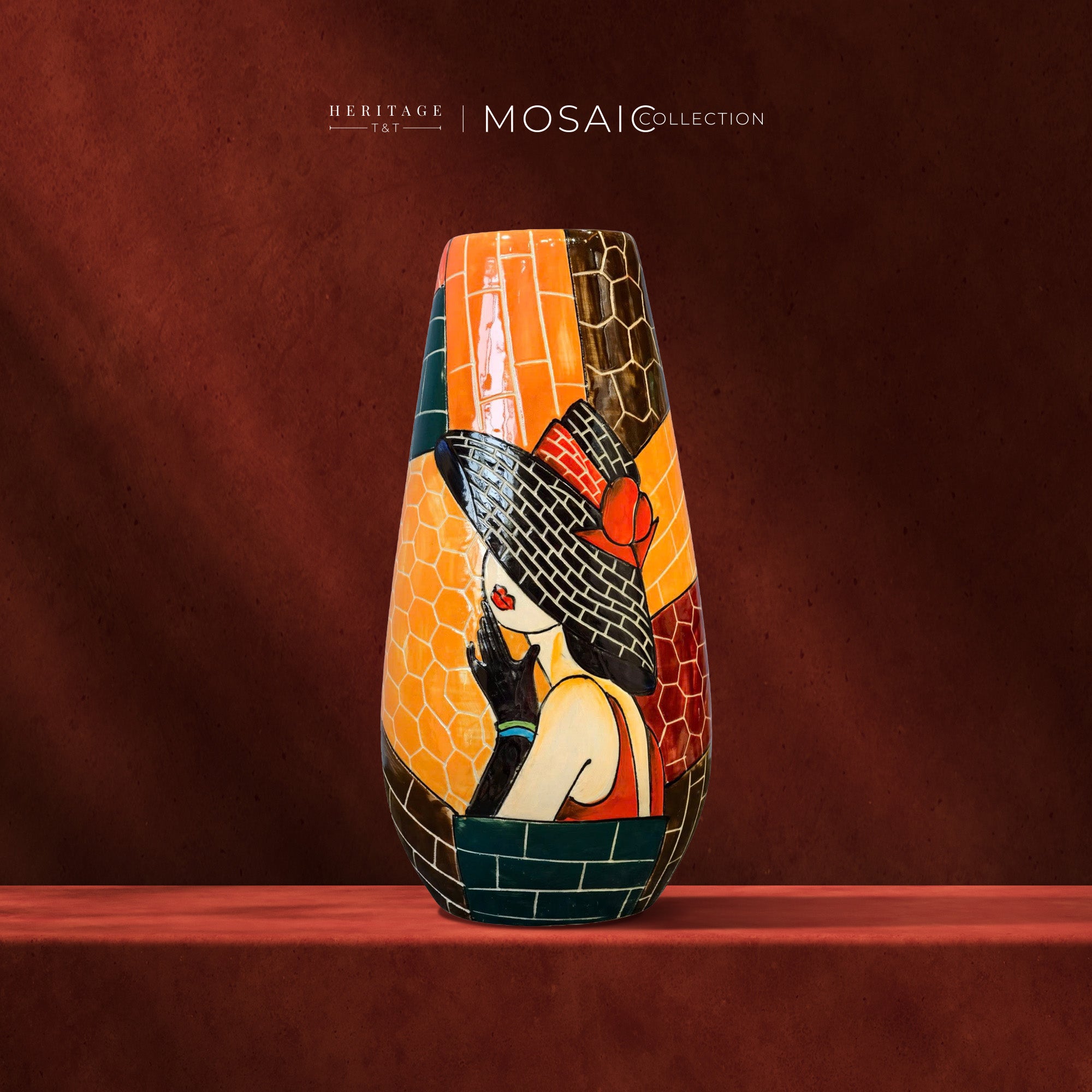 Handmade Mosaic Ceramic Vase – Lady Design  – 36.5 cm (14.4 in) – Home Décor – Heritage T&T Mosaic Collection – Bat Trang Vietnam