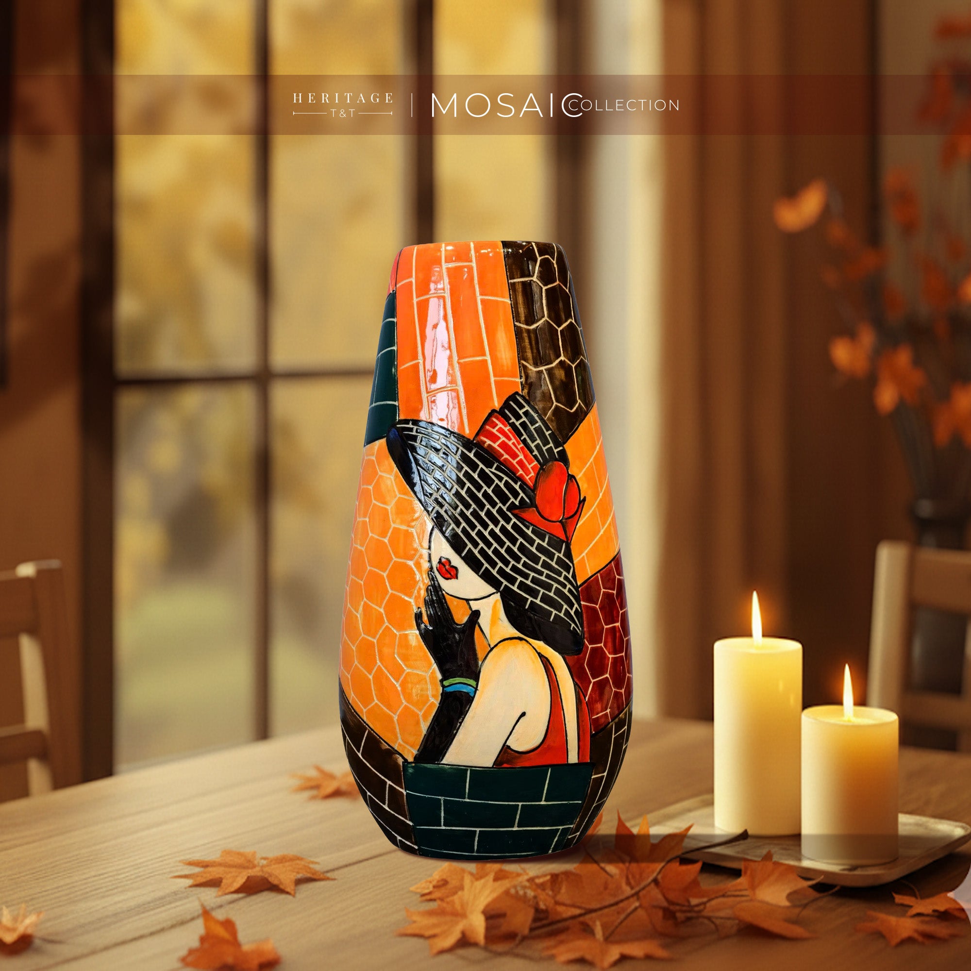 Handmade Mosaic Ceramic Vase – Lady Design  – 36.5 cm (14.4 in) – Home Décor – Heritage T&T Mosaic Collection – Bat Trang Vietnam