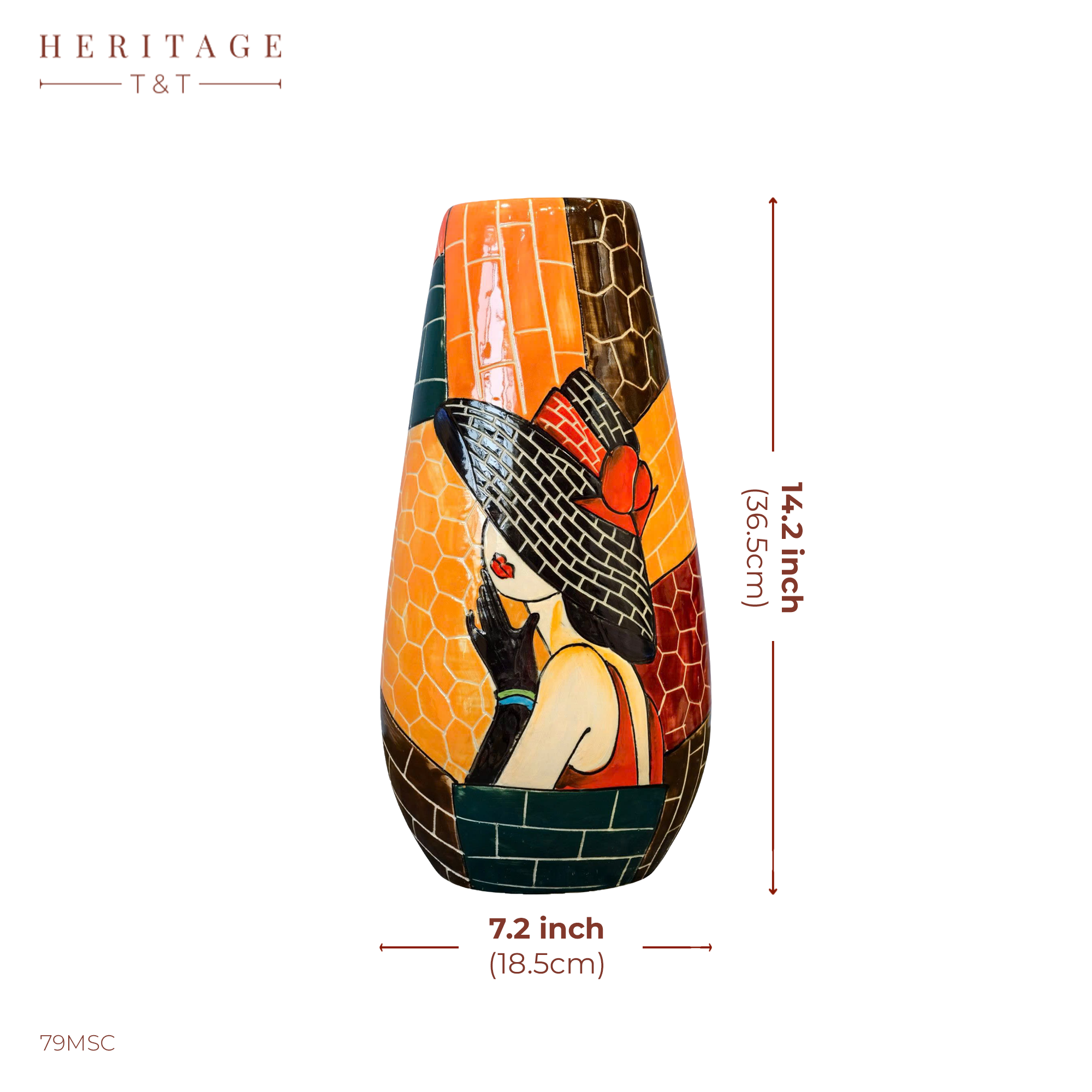 Handmade Mosaic Ceramic Vase – Lady Design  – 36.5 cm (14.4 in) – Home Décor – Heritage T&T Mosaic Collection – Bat Trang Vietnam