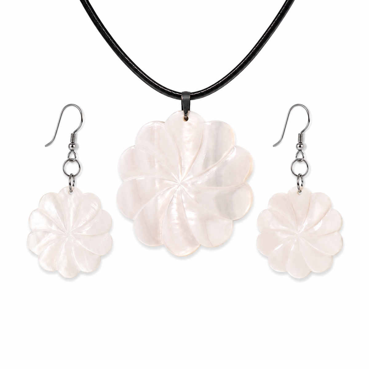 Floral Abalone and Mother of Pearl Necklace and Earrings Set – Heritage TT