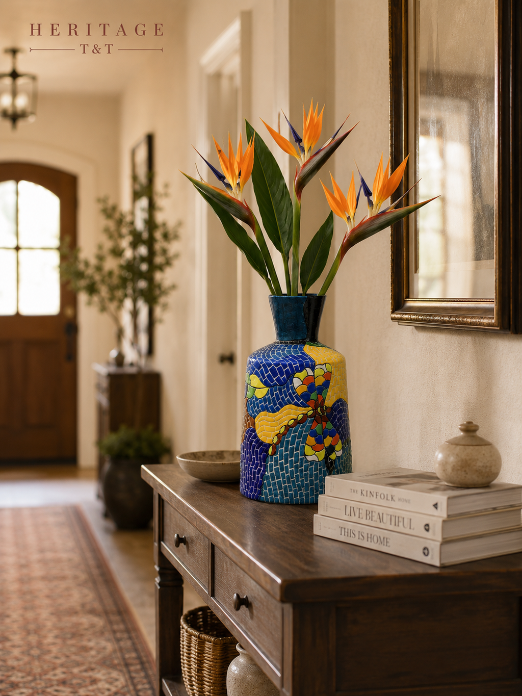 Handmade Mosaic Ceramic Vase – Dragonfly Design  – 25 cm (9.8 in) – Home Décor – Heritage T&T Mosaic Collection – Bat Trang Vietnam