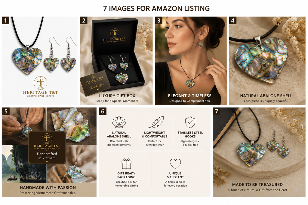 Natural Shell Statement Necklace Earrings Set – Abalone  Mother of Pearl – Heritage TT