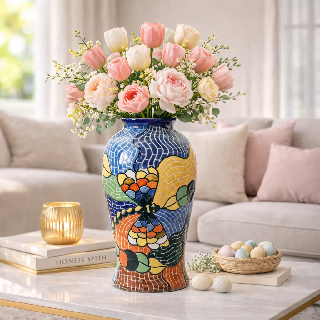 Handmade Mosaic Ceramic Vase – Dragonfly Design  – 31 cm (12.2 in) – Home Décor – Heritage T&T Mosaic Collection – Bat Trang Vietnam