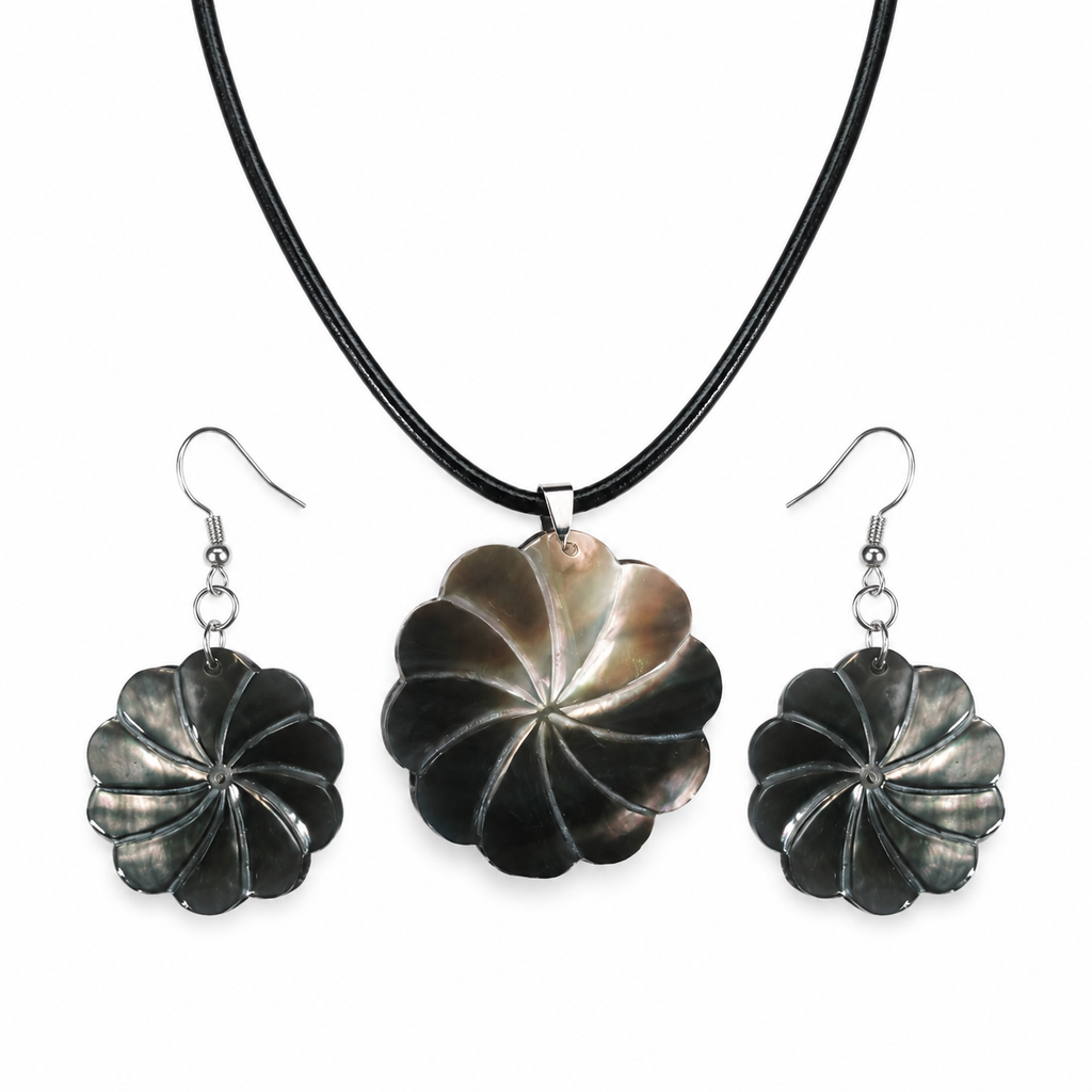 Floral Abalone and Mother of Pearl Necklace and Earrings Set – Heritage TT
