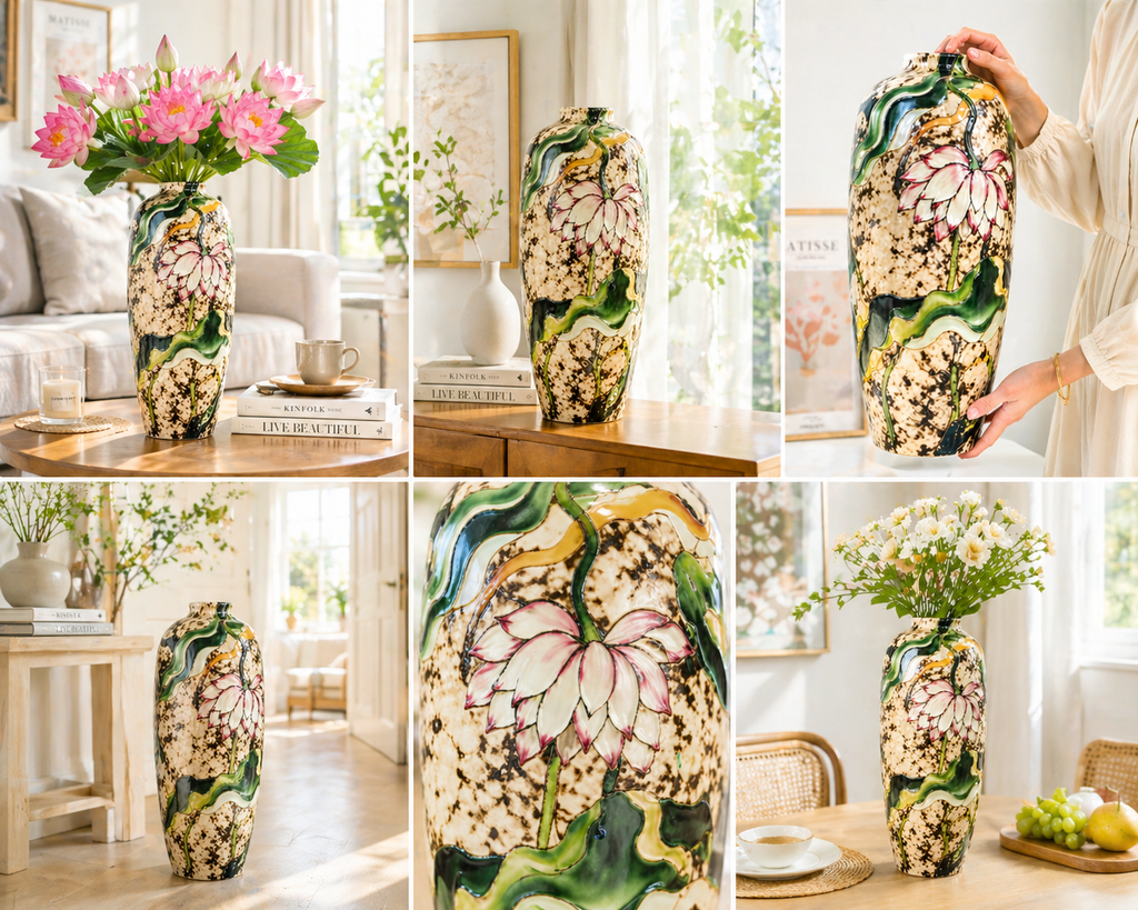 Handmade Mosaic Ceramic Vase – Artisan Design  – 40 cm (15.7 in) – Home Décor – Heritage T&T 3D Collection – Bat Trang Vietnam . test