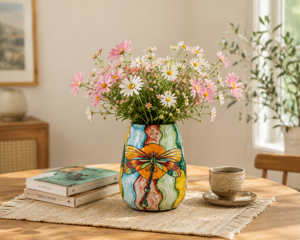 Handmade Mosaic Ceramic Vase – Dragonfly Design  – 22 cm (8.7 in) – Home Décor – Heritage T&T Mosaic Collection – Bat Trang Vietnam