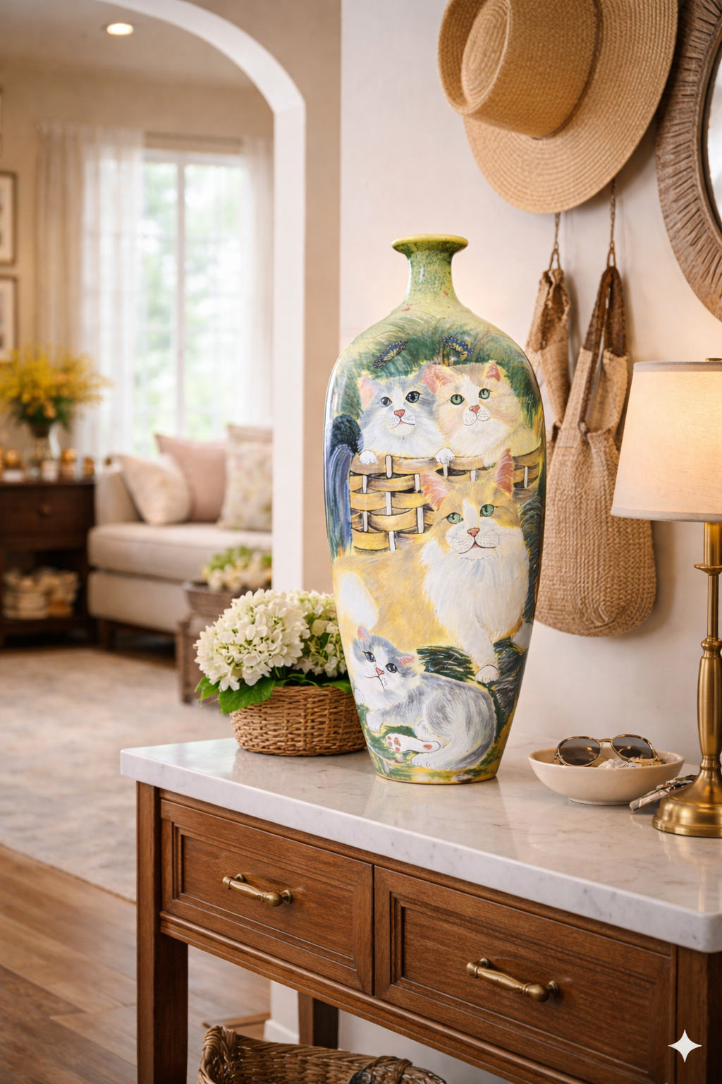 Handmade Mosaic Ceramic Vase – Cat Design  – 51 cm (20.1 in) – Home Décor – Heritage T&T Mosaic Collection – Bat Trang Vietnam