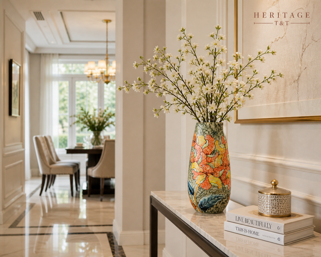 Handmade Mosaic Ceramic Vase – Flower Design  – 36.5 cm (14.4 in) – Home Décor – Heritage T&T Mosaic Collection – Bat Trang Vietnam