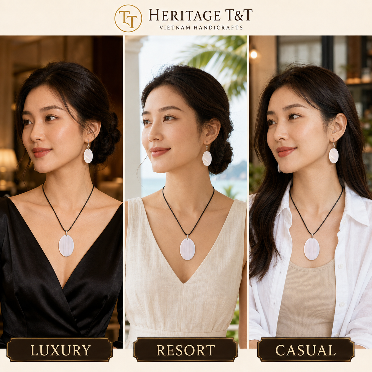 Natural Shell Statement Necklace Earrings Set – Abalone  Mother of Pearl – Heritage TT