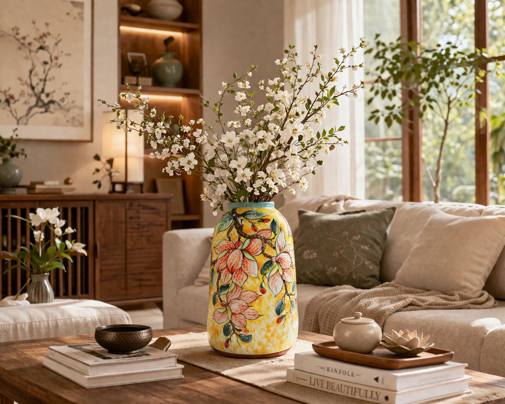Handmade Mosaic Ceramic Vase – Flower Design  – 31.5 cm (12.4 in) – Home Décor – Heritage T&T Mosaic Collection – Bat Trang Vietnam