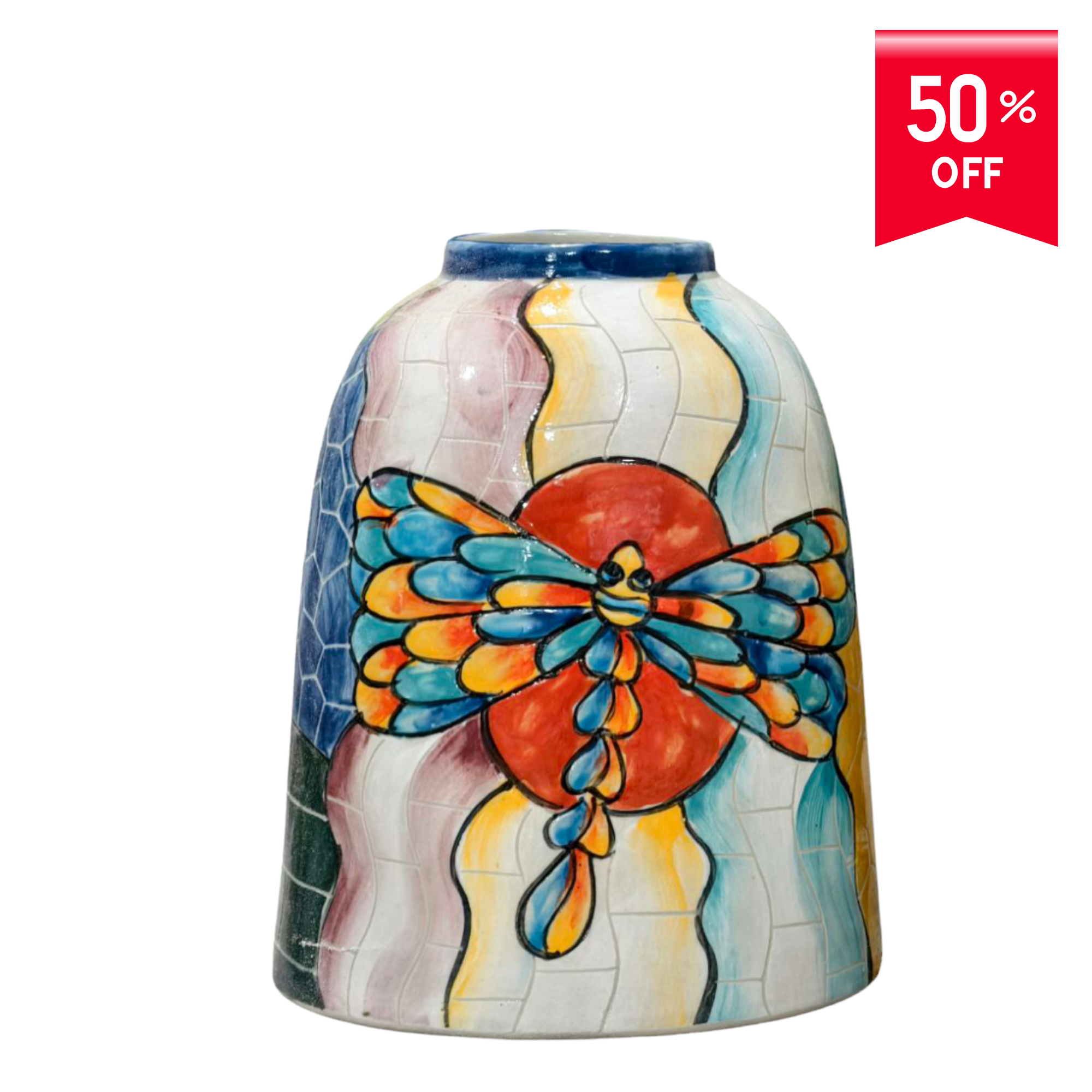 Handmade Mosaic Ceramic Vase – Dragonfly Design  – 20 cm (7.9 in) – Home Décor – Heritage T&T Mosaic Collection – Bat Trang Vietnam