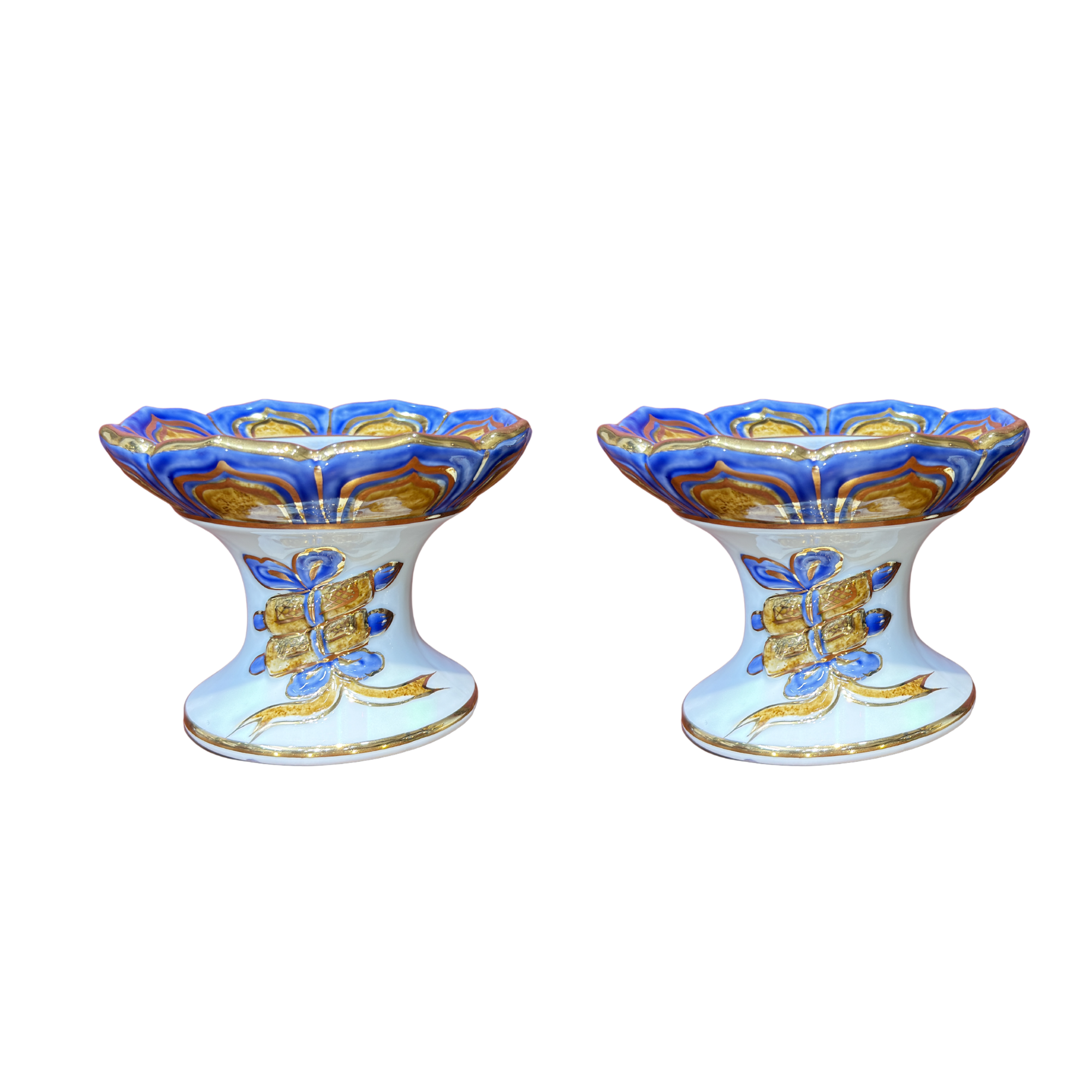 Heritage T&T Ceramic Candle Stand Altar Tâm An Hand-Painted Golden Motif Height 8 cm – 1 Pair – Bat Trang Handmade Vietnam