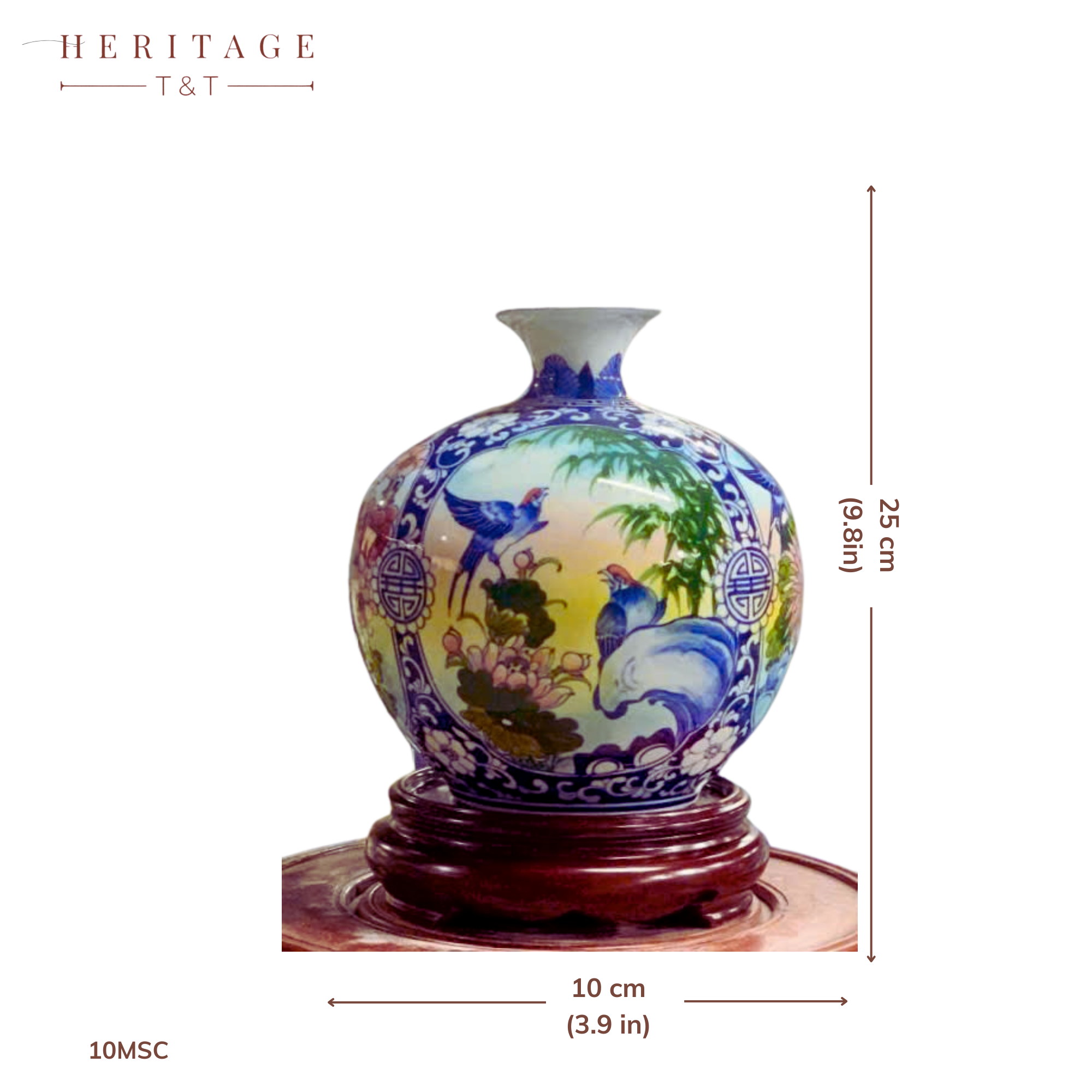 Handmade Ceramic Vase – Tai Loc Design  – 25 cm (9.8 in) – Home Décor – Heritage T&T  – Bat Trang Vietnam