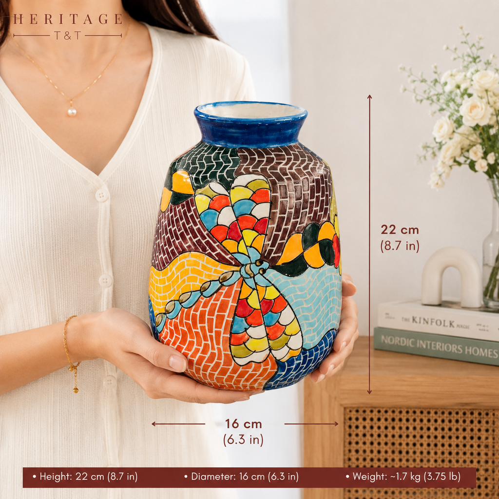 Handmade Mosaic Ceramic Vase – Dragonfly Design  – 22 cm (8.7 in) – Home Décor – Heritage T&T Mosaic Collection – Bat Trang Vietnam