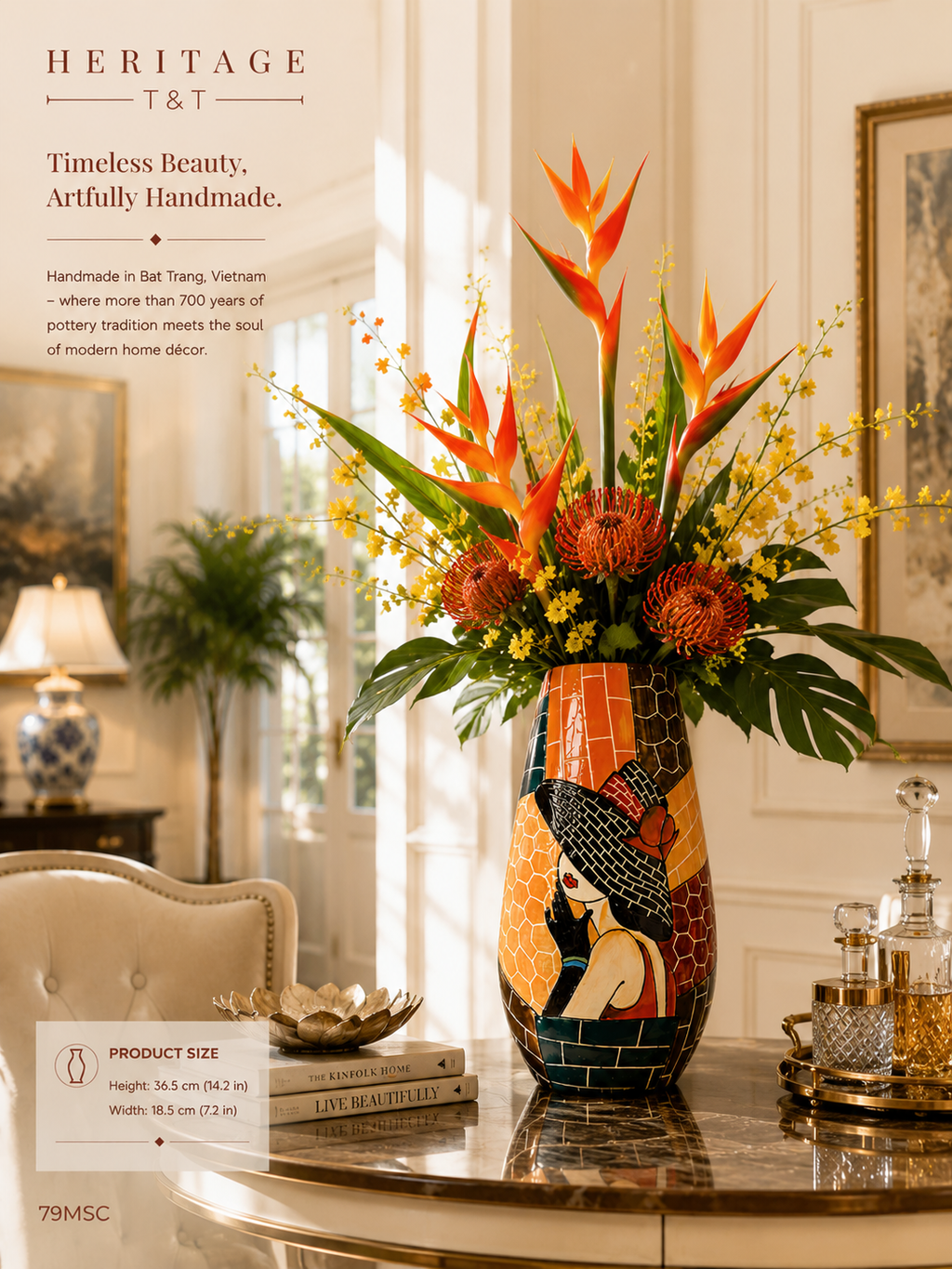 Handmade Mosaic Ceramic Vase – Lady Design  – 36.5 cm (14.4 in) – Home Décor – Heritage T&T Mosaic Collection – Bat Trang Vietnam