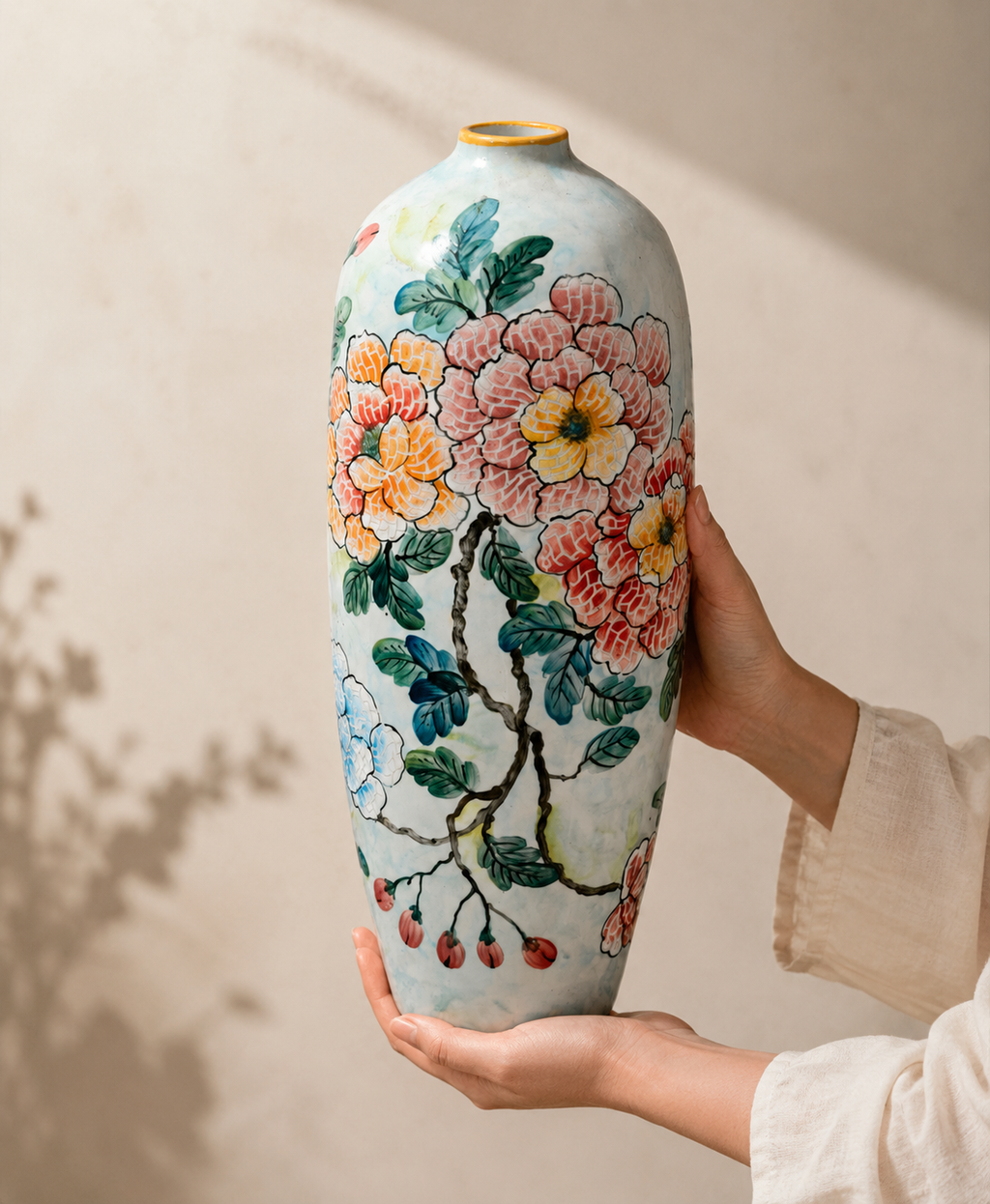 Handmade Mosaic Ceramic Vase – Flower Design  – 40 cm (15.7 in) – Home Décor – Heritage T&T Mosaic Collection – Bat Trang Vietnam