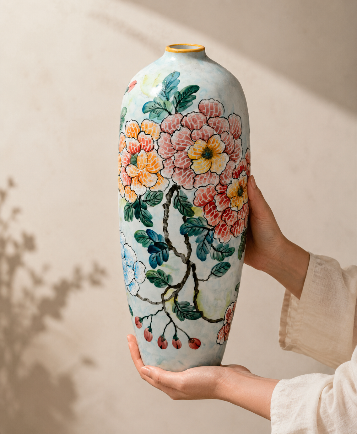Handmade Mosaic Ceramic Vase – Flower Design  – 40 cm (15.7 in) – Home Décor – Heritage T&T Mosaic Collection – Bat Trang Vietnam