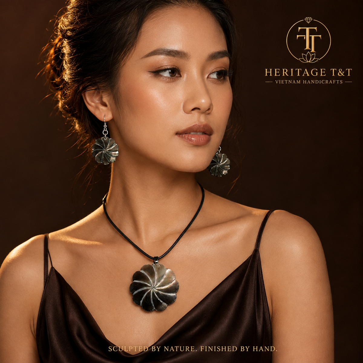 Floral Abalone and Mother of Pearl Necklace and Earrings Set – Heritage TT