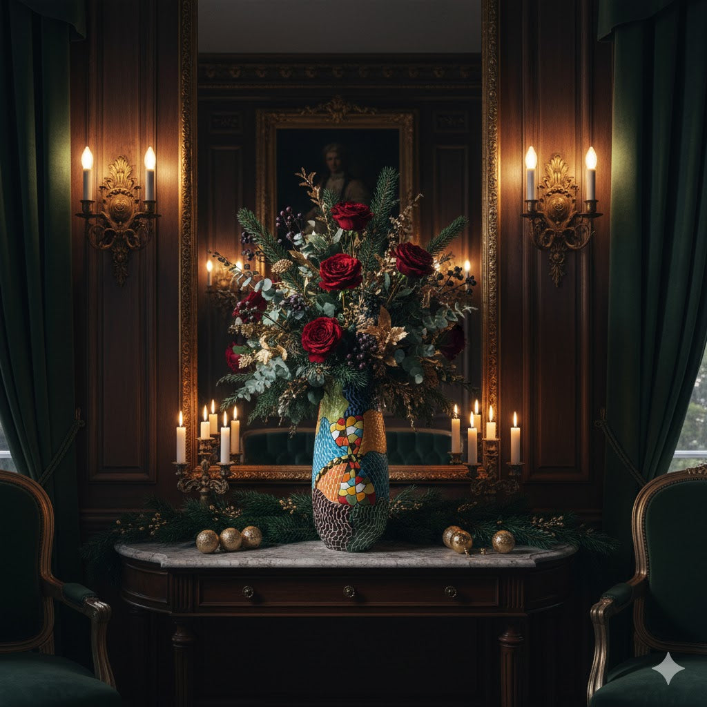 Handmade Mosaic Ceramic Vase – Dragonfly Design  – 29 cm (11.4 in) – Home Décor – Heritage T&T Mosaic Collection – Bat Trang Vietnam