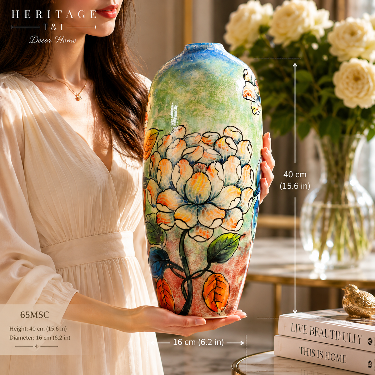 Handmade Mosaic Ceramic Vase – Artisan Design  – 40 cm (15.7 in) – Home Décor – Heritage T&T 3D Collection – Bat Trang Vietnam . test