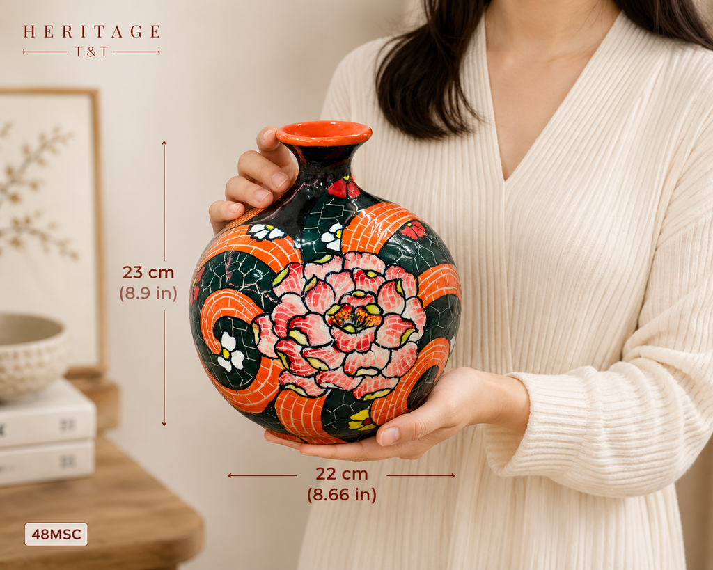 Handmade Mosaic Ceramic Vase Chrysanthemum Design 25 cm Bat Trang Pottery Hand Painted Home Decor HERITAGE T&T