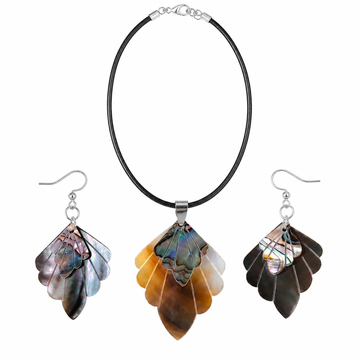Organic Leaf Abalone - Mother of Pearl Necklace - Earrings Set – Heritage TT