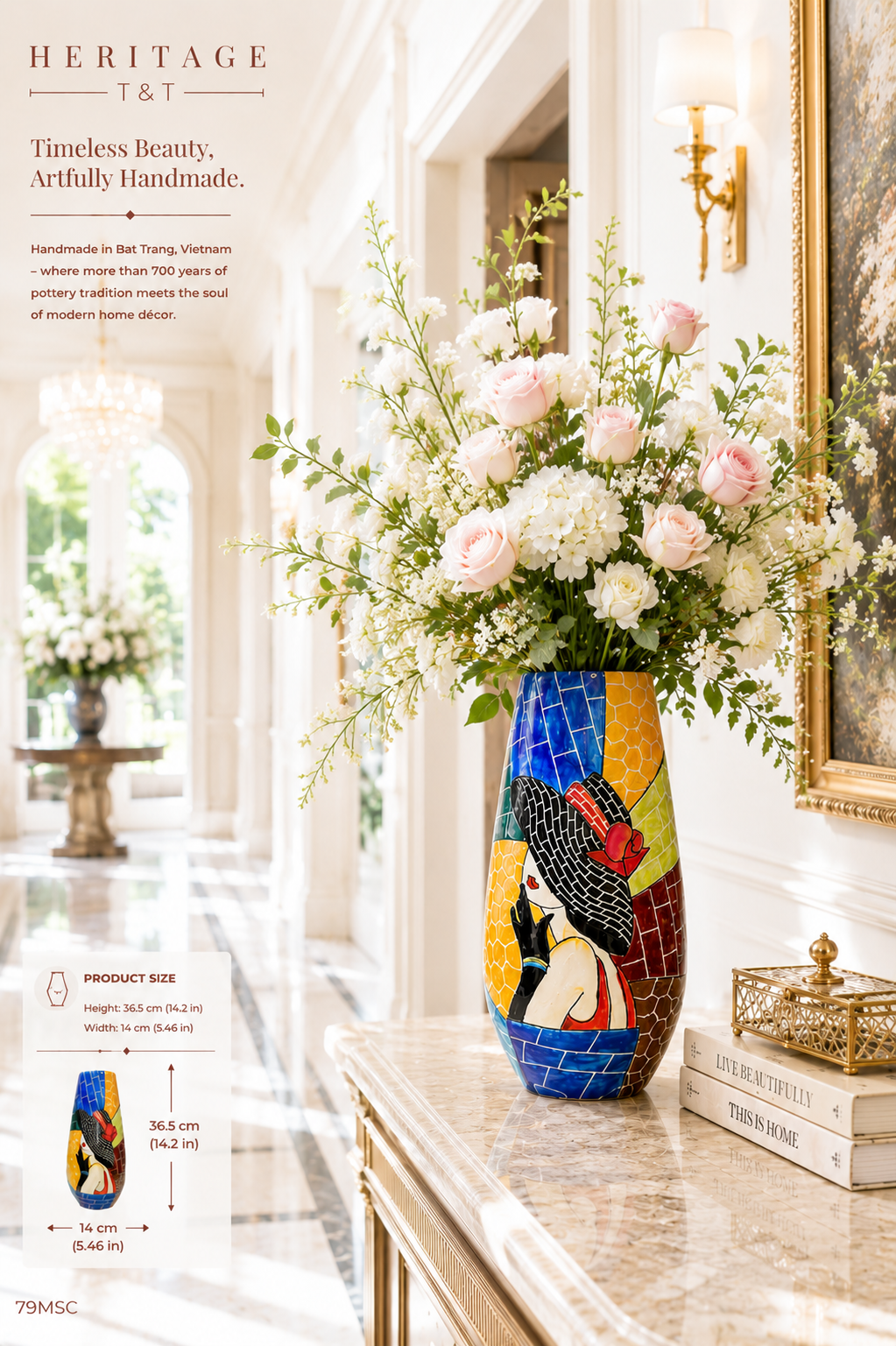 Handmade Mosaic Ceramic Vase – Lady Design  – 36.5 cm (14.4 in) – Home Décor – Heritage T&T Mosaic Collection – Bat Trang Vietnam