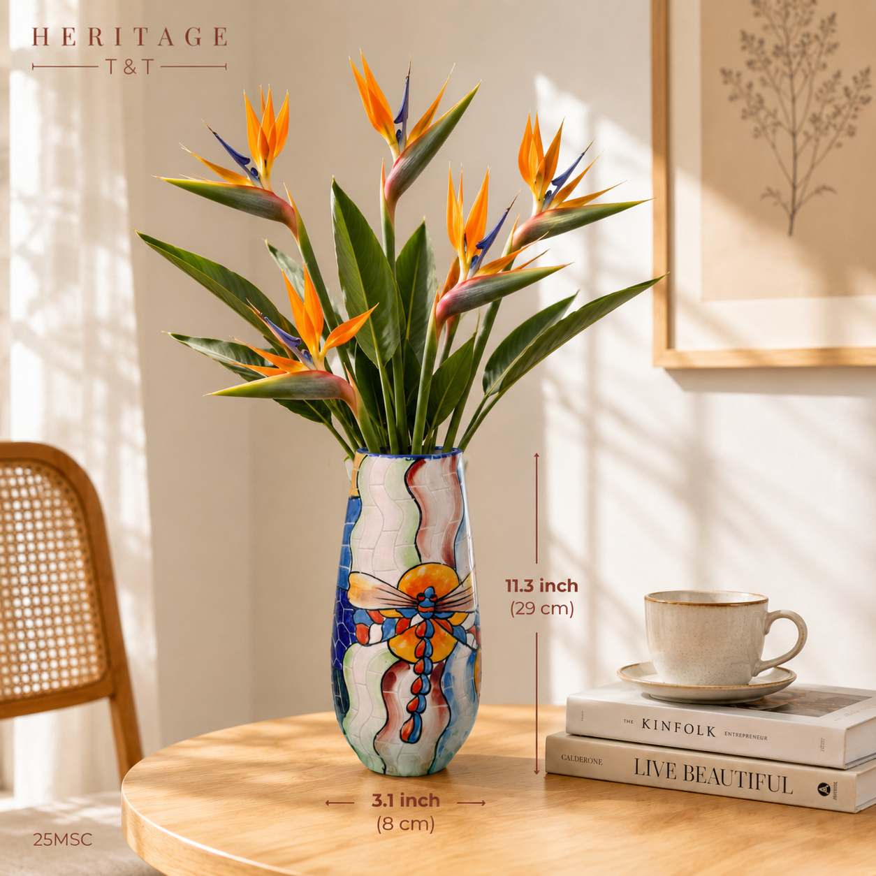 Handmade Mosaic Ceramic Vase – Dragonfly Design  – 29 cm (11.4 in) – Home Décor – Heritage T&T Mosaic Collection – Bat Trang Vietnam