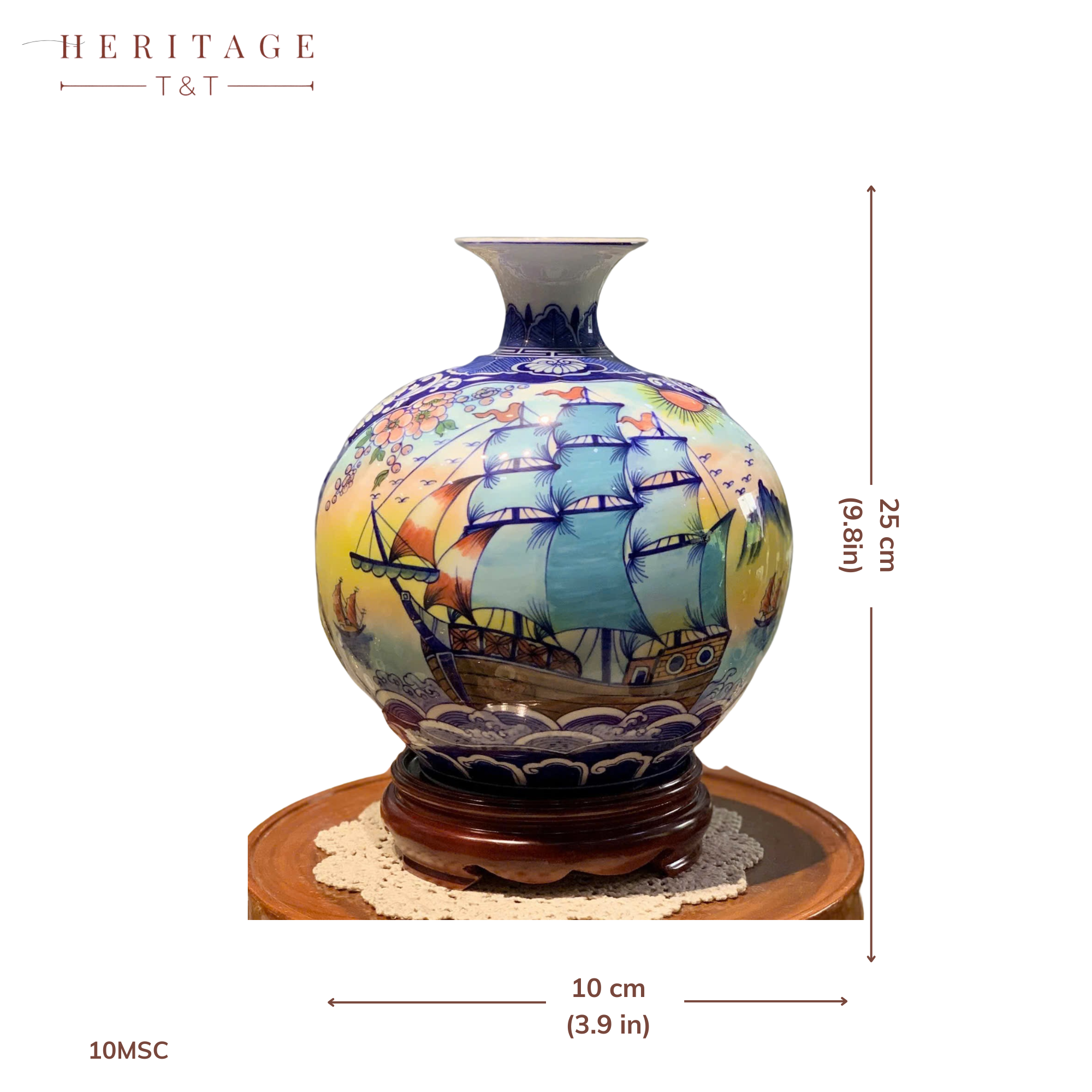 Handmade Ceramic Vase – Tai Loc Design  – 25 cm (9.8 in) – Home Décor – Heritage T&T – Bat Trang Vietnam