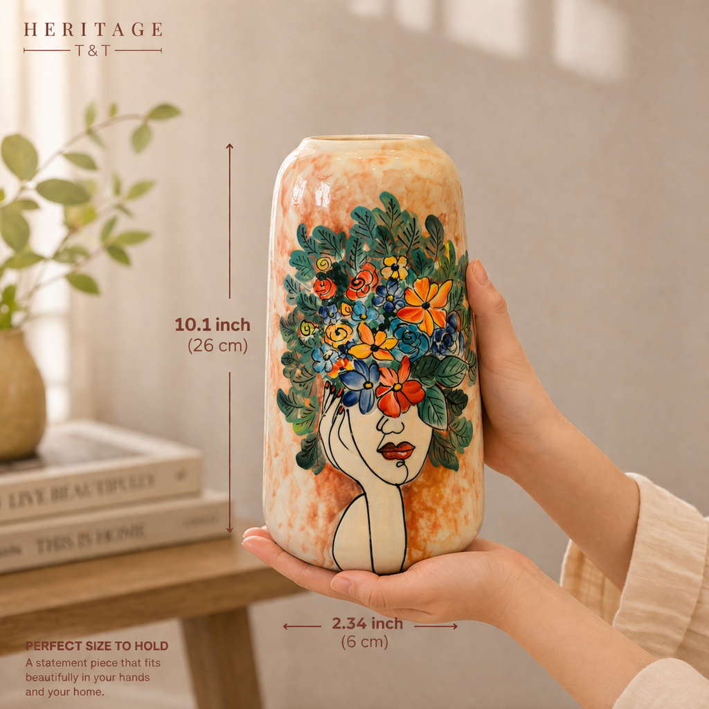 Handmade Mosaic Ceramic Vase – Lady Design  – 26 cm (10.2 in) – Home Décor – Heritage T&T Mosaic Collection – Bat Trang Vietnam