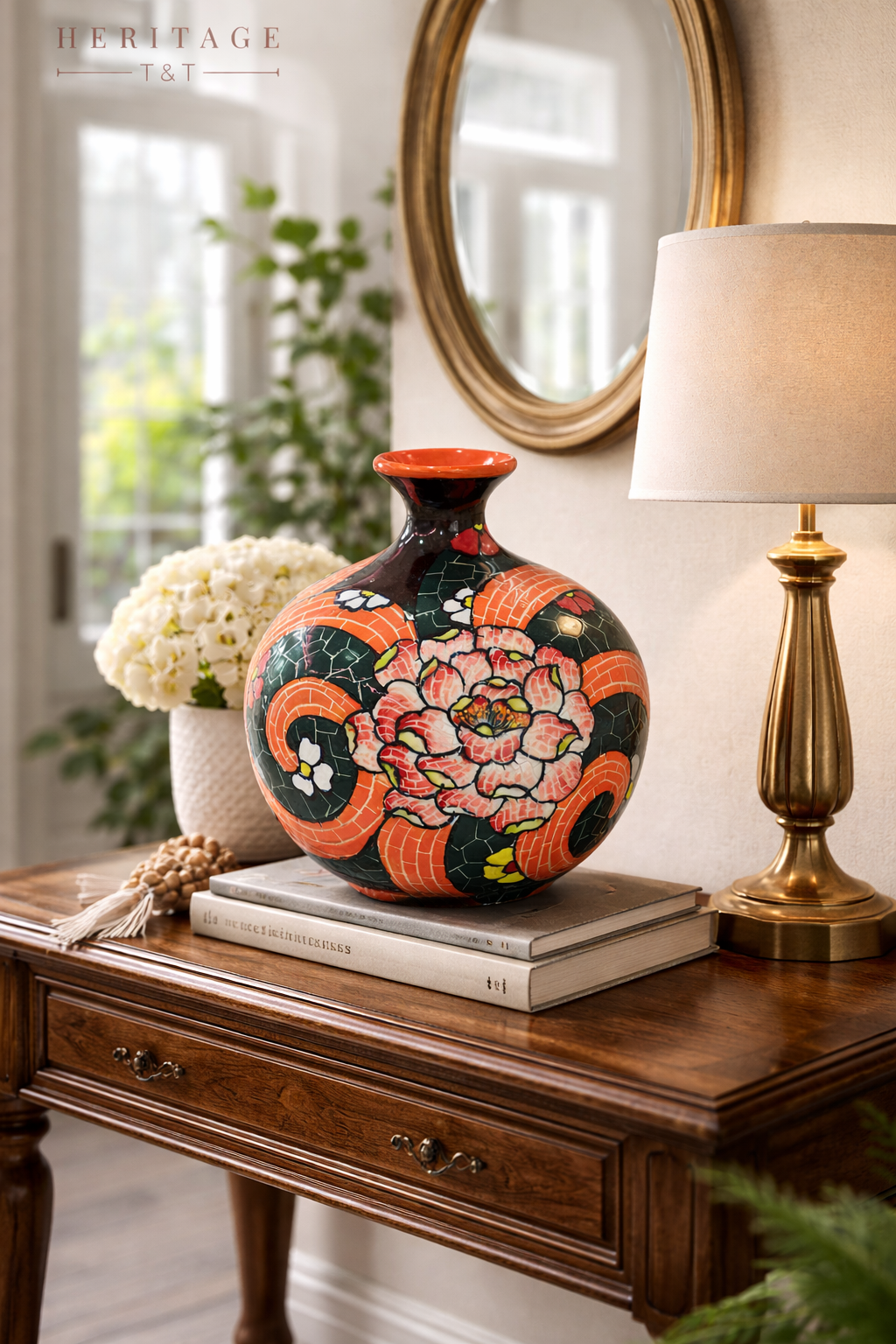 Handmade Mosaic Ceramic Vase Chrysanthemum Design 25 cm Bat Trang Pottery Hand Painted Home Decor HERITAGE T&T