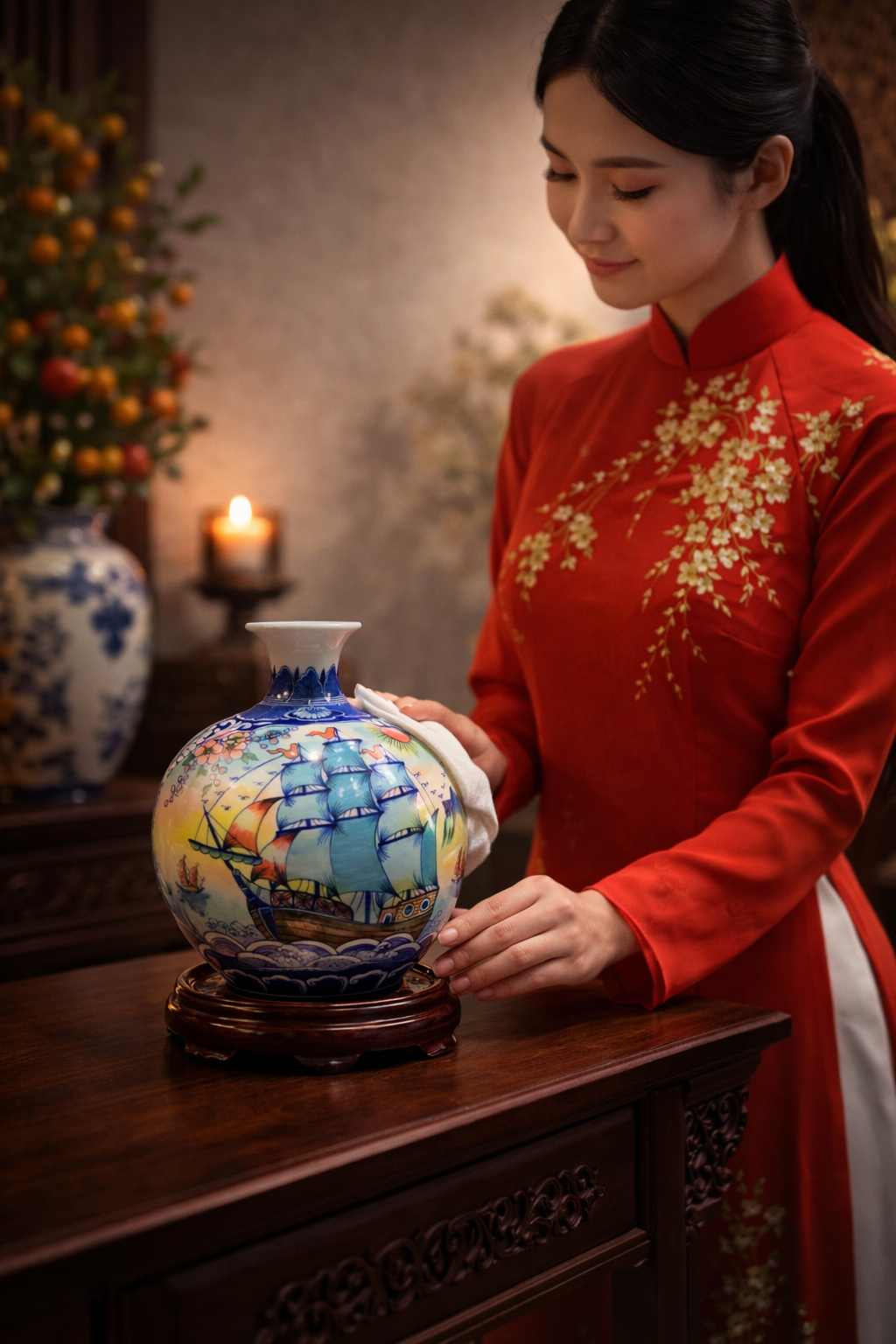 Handmade Ceramic Vase – Tai Loc Design  – 25 cm (9.8 in) – Home Décor – Heritage T&T – Bat Trang Vietnam