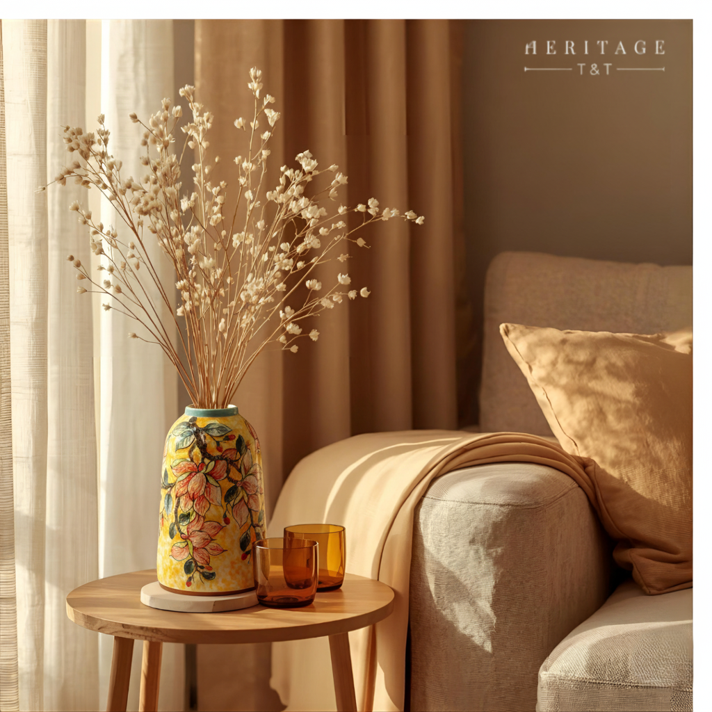 Handmade Mosaic Ceramic Vase – Flower Design  – 31.5 cm (12.4 in) – Home Décor – Heritage T&T Mosaic Collection – Bat Trang Vietnam