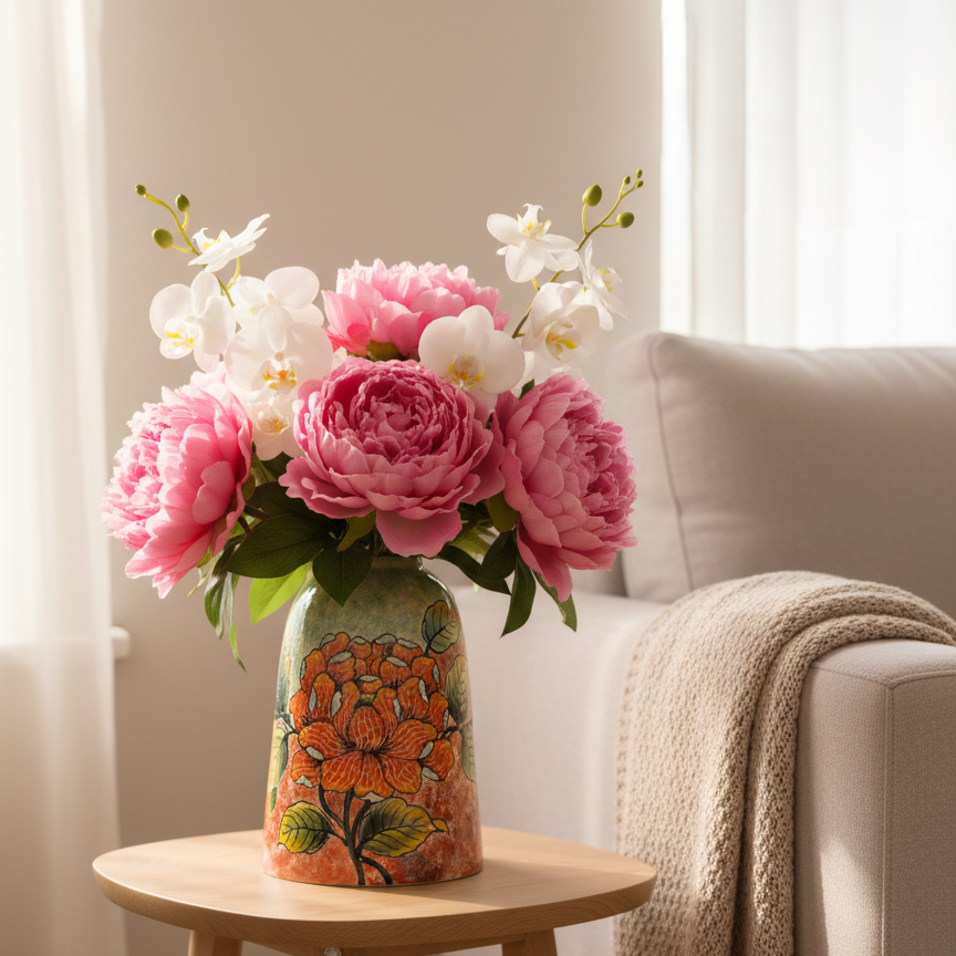 Handmade Mosaic Ceramic Vase – Flower Design  – 31.5 cm (12.4 in) – Home Décor – Heritage T&T Mosaic Collection – Bat Trang Vietnam