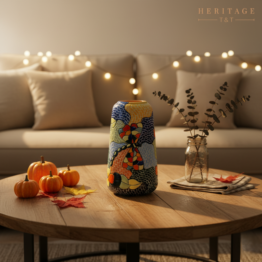 Handmade Mosaic Ceramic Vase – Dragonfly Design  – 26 cm (10.2 in) – Home Décor – Heritage T&T Mosaic Collection – Bat Trang Vietnam