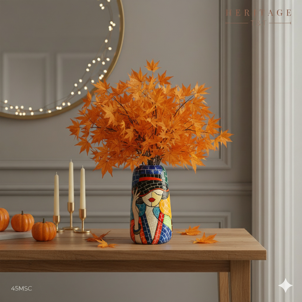 Handmade Mosaic Ceramic Vase – Lady Design  – 26 cm (10.2 in) – Home Décor – Heritage T&T Mosaic Collection – Bat Trang Vietnam