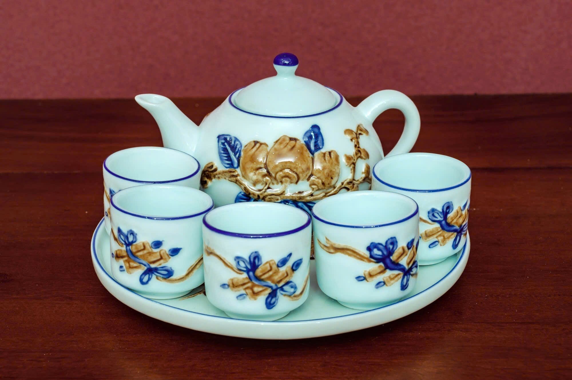 Heritage T&T Ritual Tea Cup Set Altar Tâm An Height 9 cm (3.5 in) – 1 Set – Bat Trang Handmade Vietnam