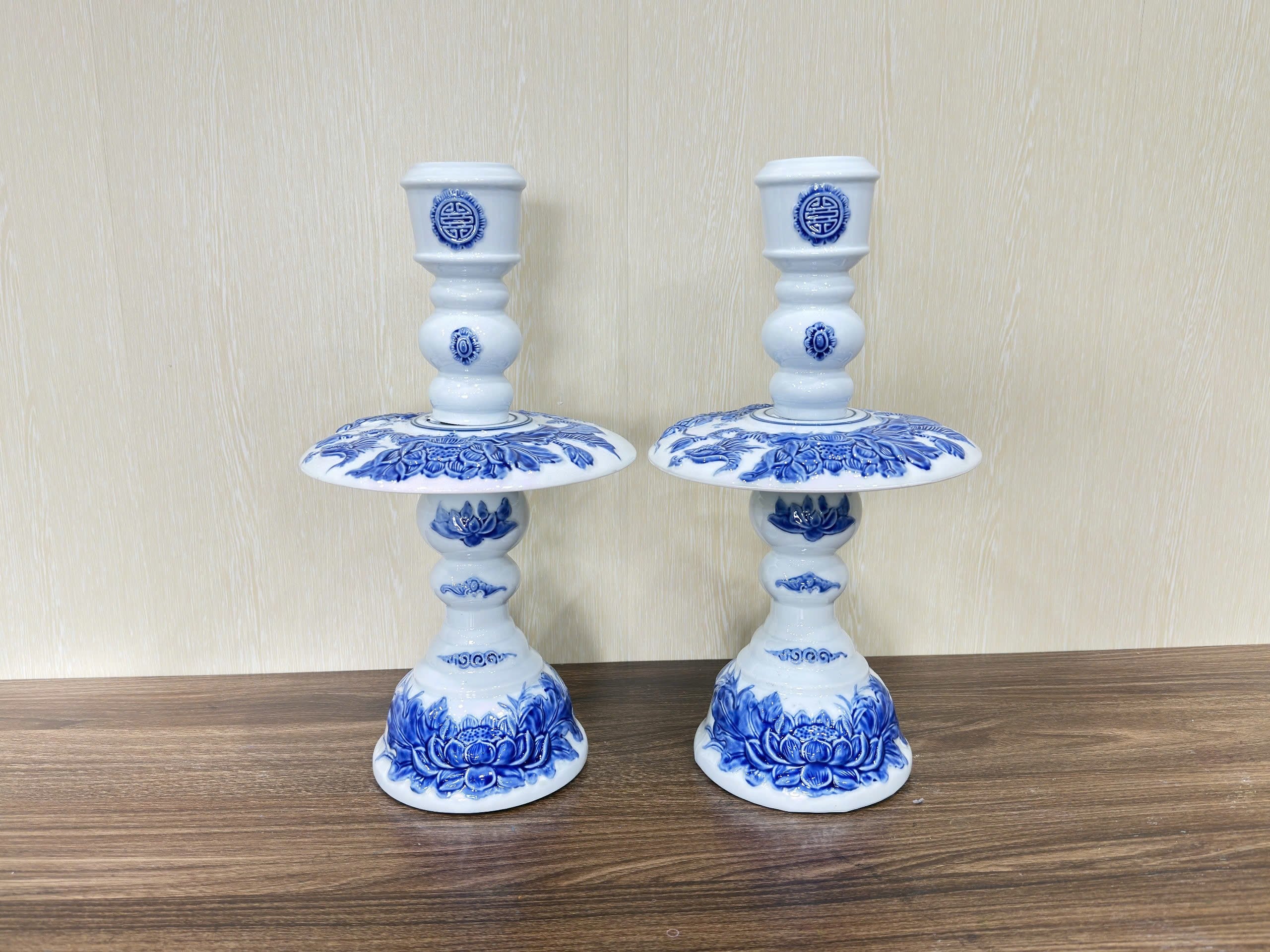 Heritage T&T Altar Candle Tree Tâm An – Ceramic Pair (2 Pieces) – Bat Trang Vietnam
