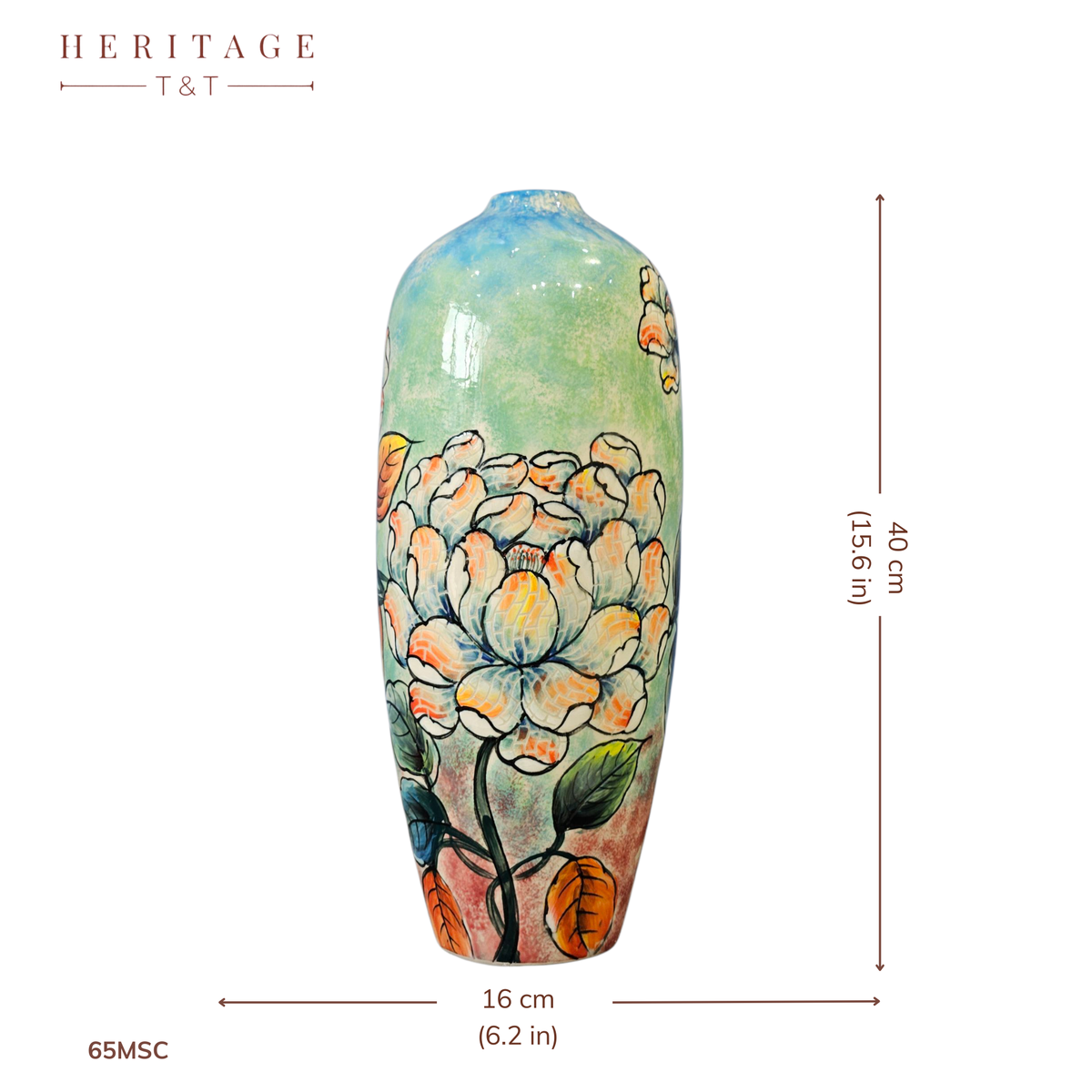 Handmade Mosaic Ceramic Vase – Artisan Design  – 40 cm (15.7 in) – Home Décor – Heritage T&T 3D Collection – Bat Trang Vietnam . test