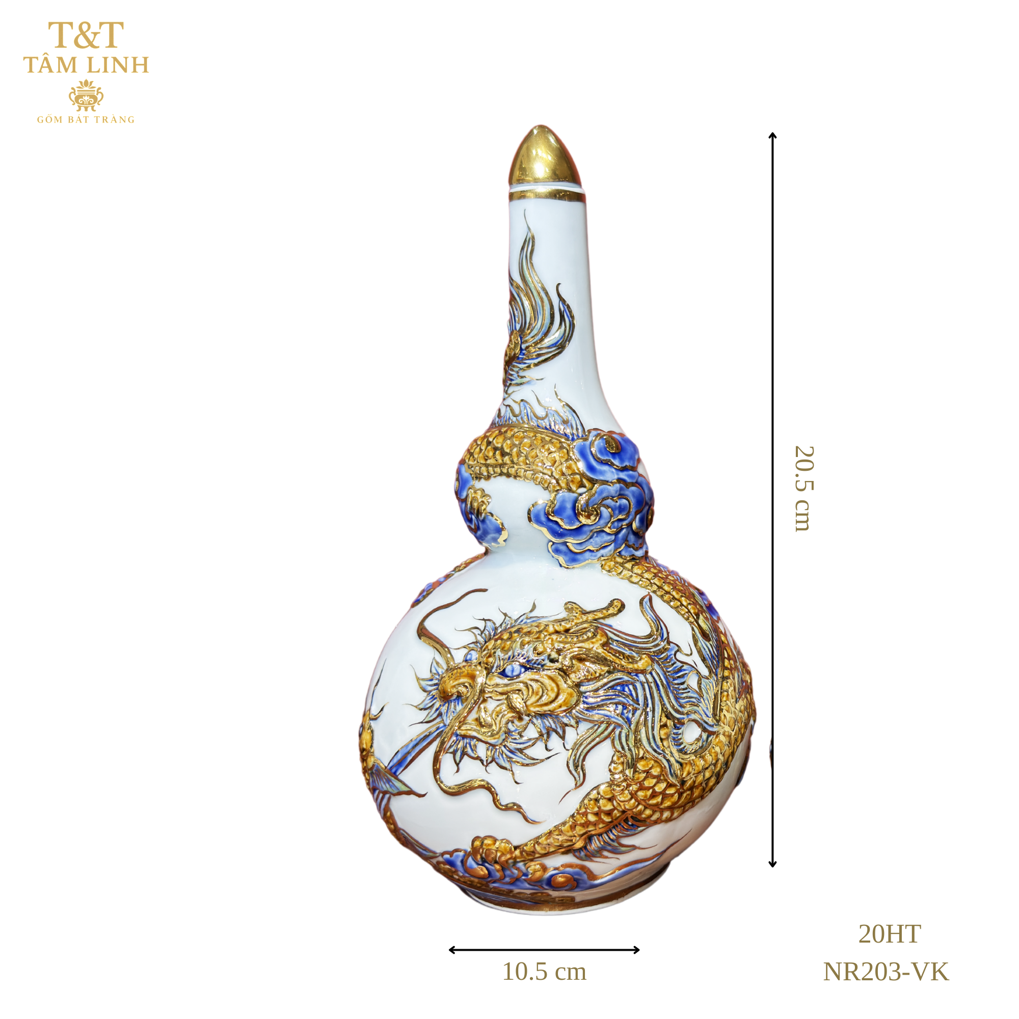 Heritage T&T Double Gourd Wine Vessel Altar Tâm An – 1 Pc – Bat Trang Handmade Vietnam