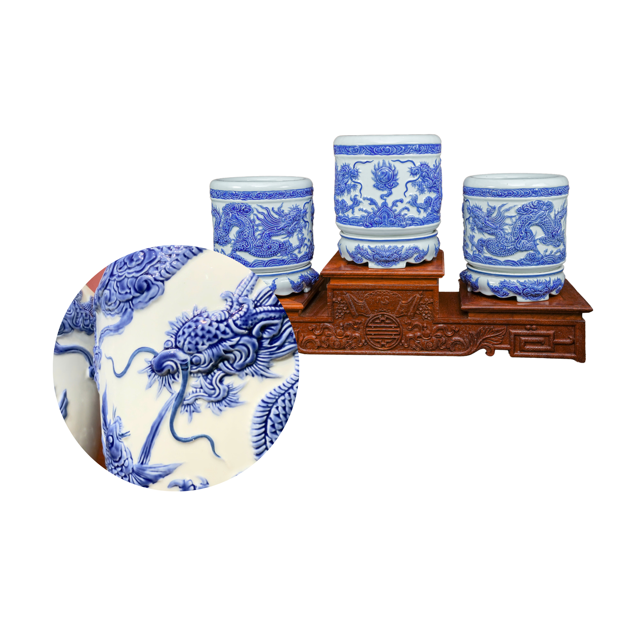 Heritage T&T Dragon Ceramic Incense Burner – Altar Tâm An – Bat Trang Handmade