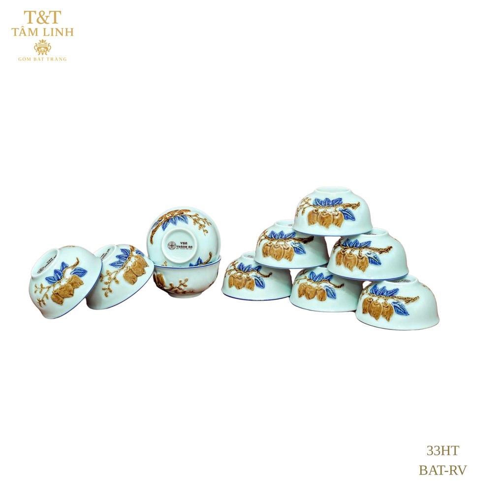 Heritage T&T Offering Bowl Altar Tâm An Height 6 cm (2.4 in) – 10 Pcs – Bat Trang Handmade Vietnam