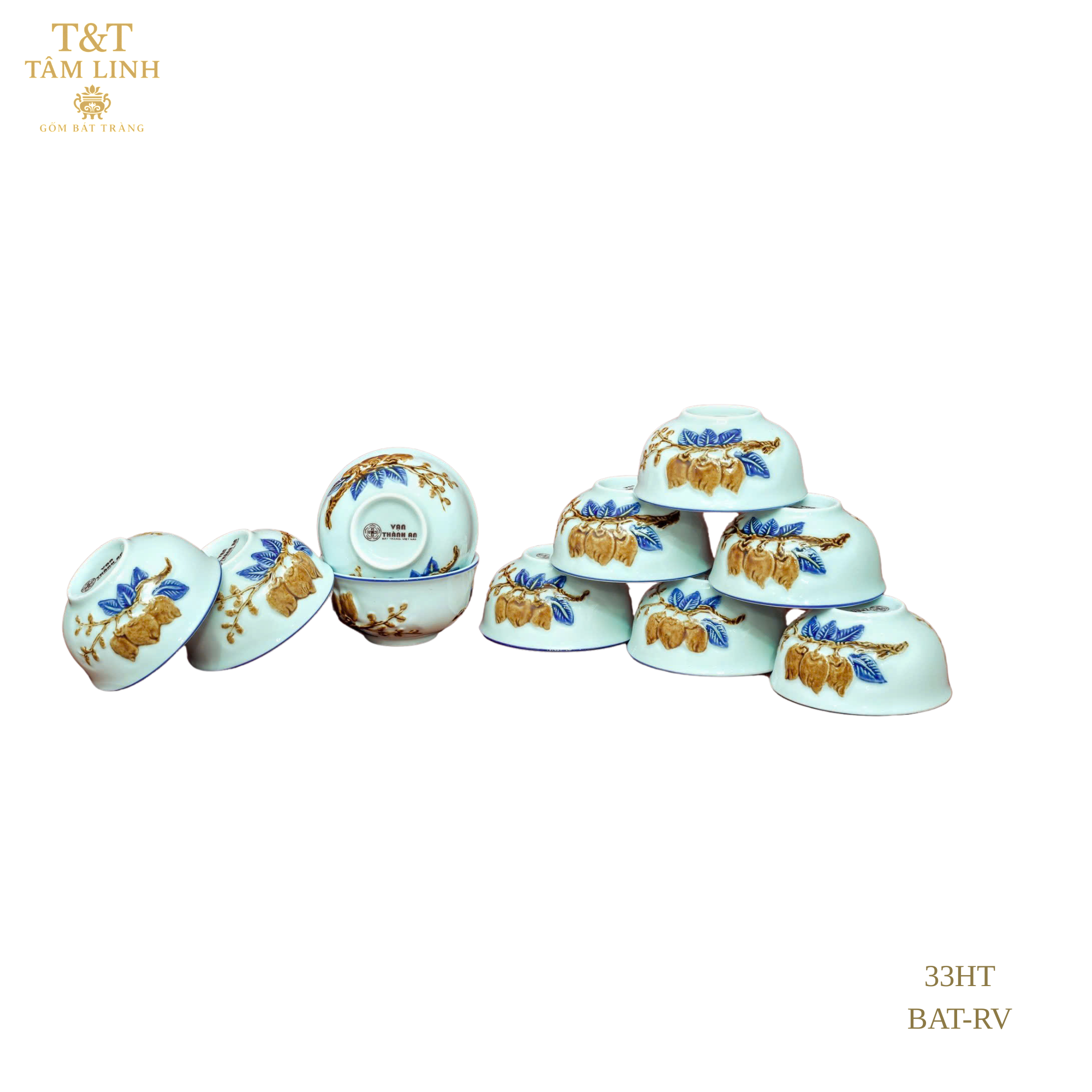 Heritage T&T Offering Bowl Altar Tâm An Height 6 cm (2.4 in) – 10 Pcs – Bat Trang Handmade Vietnam