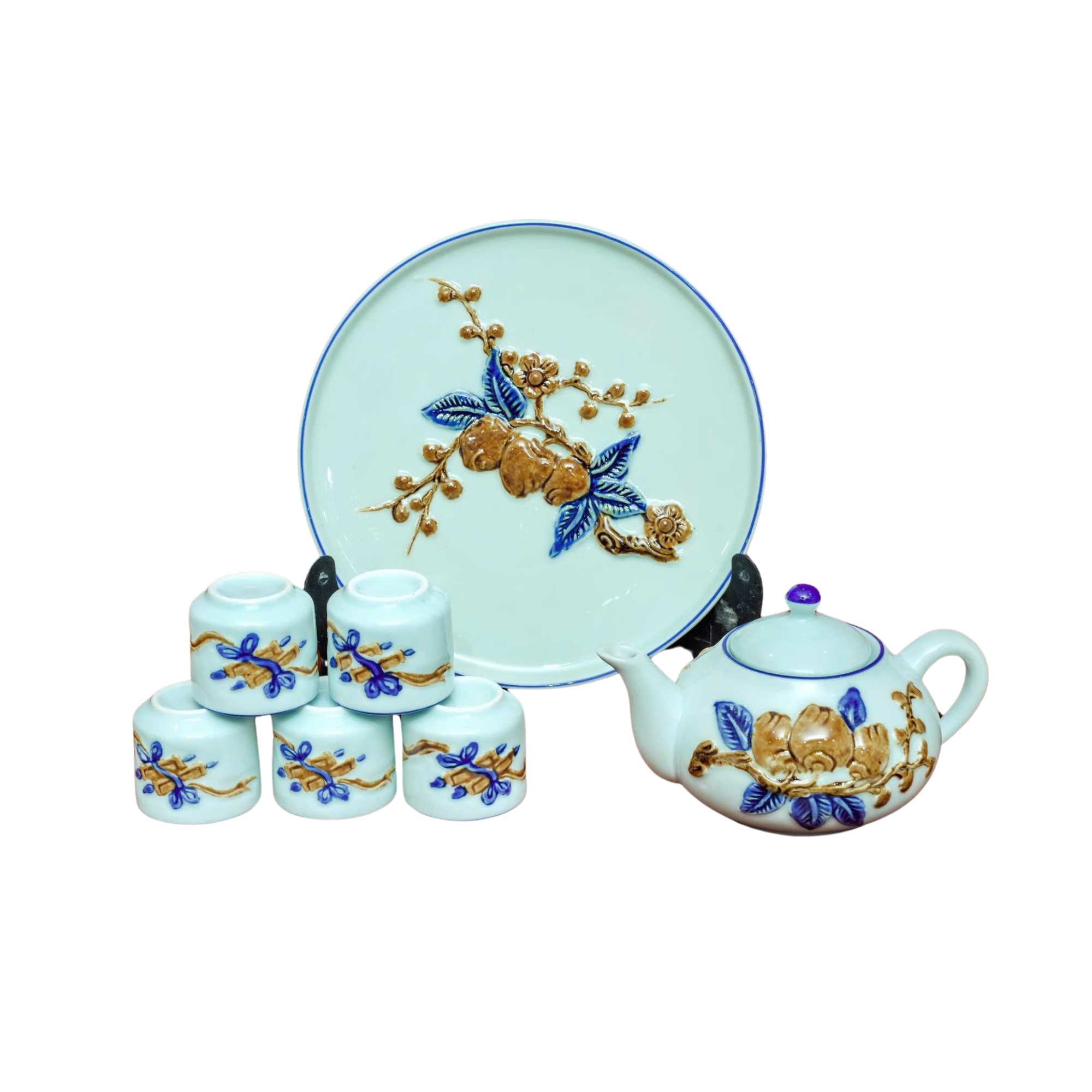 Heritage T&T Ritual Tea Cup Set Altar Tâm An Height 9 cm (3.5 in) – 1 Set – Bat Trang Handmade Vietnam