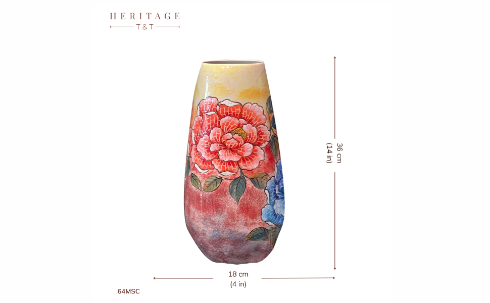 Handmade Mosaic Ceramic Vase – Flower Design  – 36.5 cm (14.4 in) – Home Décor – Heritage T&T Mosaic Collection – Bat Trang Vietnam