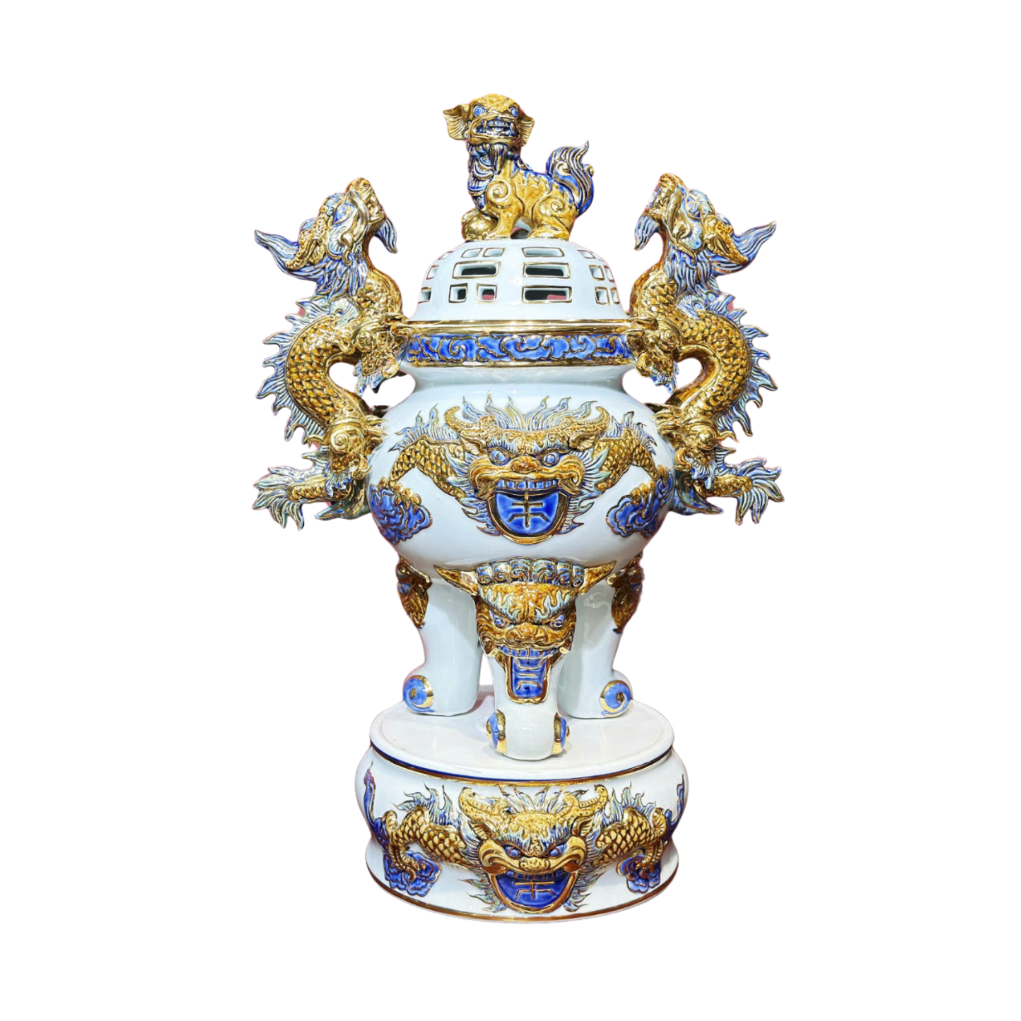 Heritage T&T Crane Incense Burner Altar Tâm An –  – Height 46 cm – 1 Piece – Bat Trang Handmade Vietnam