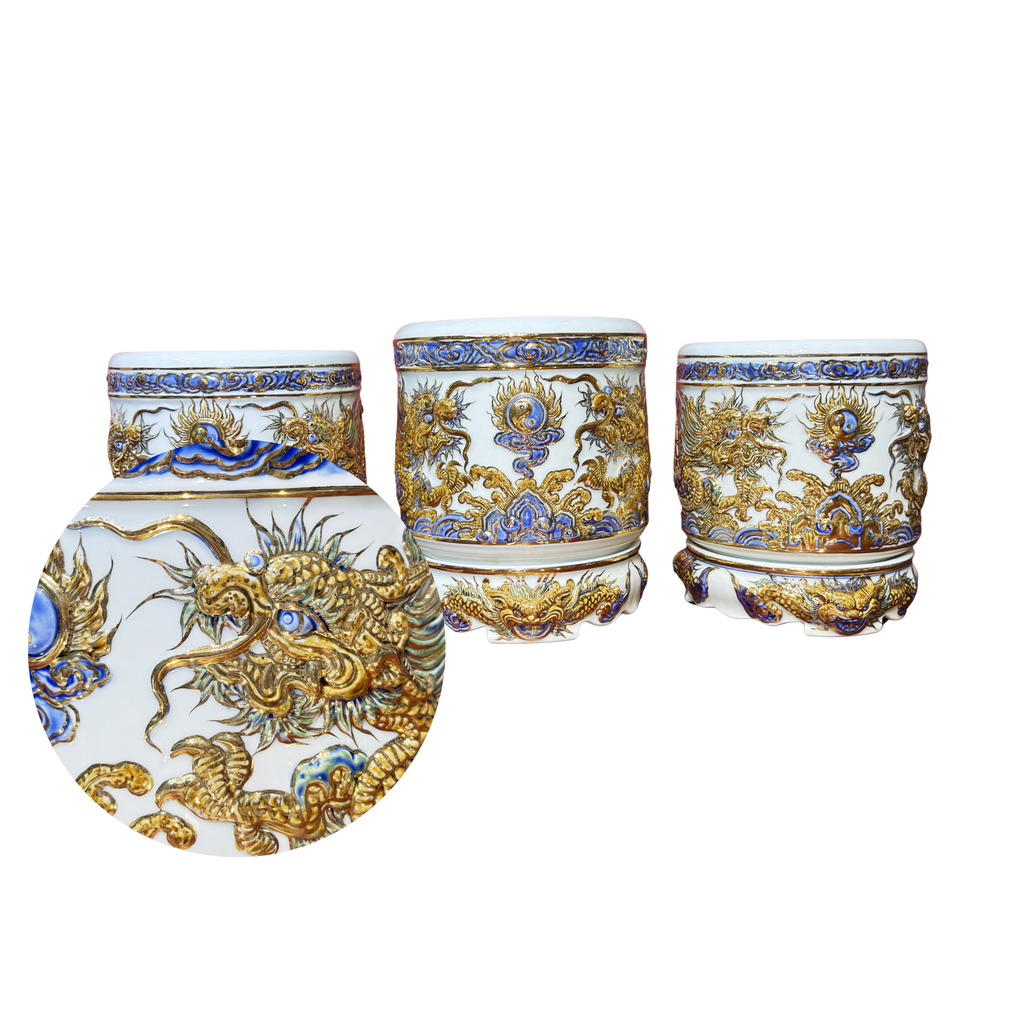 Heritage T&T Dragon Ceramic Incense Burner – Altar Tâm An – Bat Trang Handmade