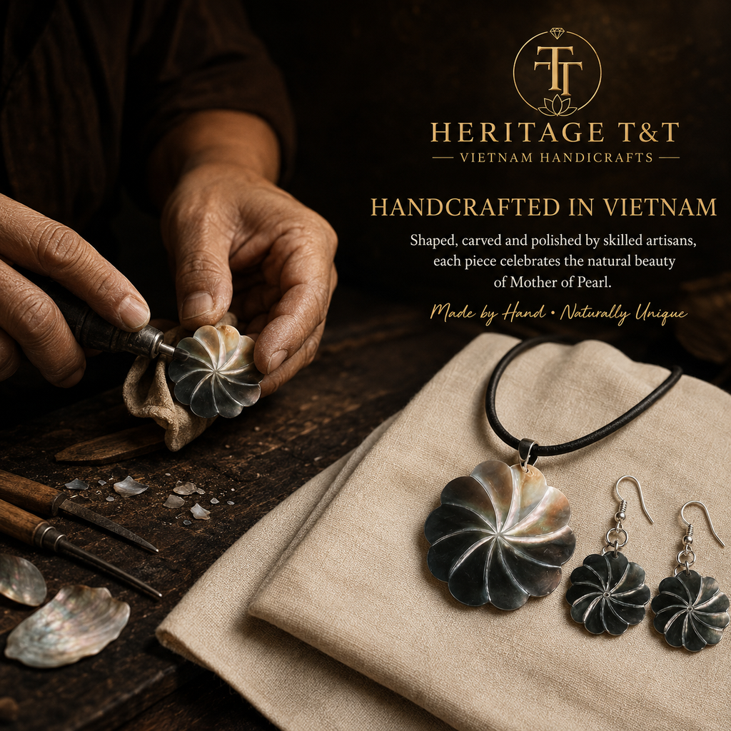 Floral Abalone and Mother of Pearl Necklace and Earrings Set – Heritage TT