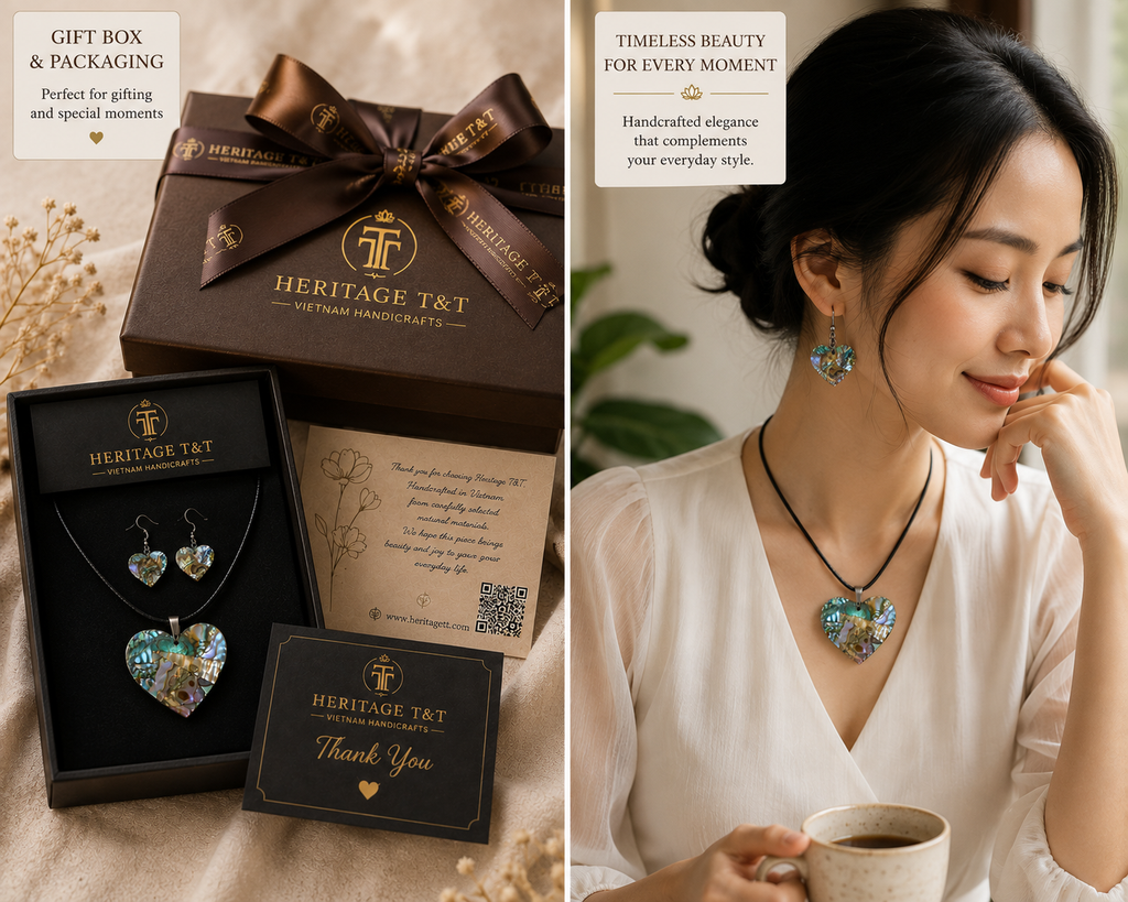 Natural Shell Statement Necklace Earrings Set – Abalone  Mother of Pearl – Heritage TT
